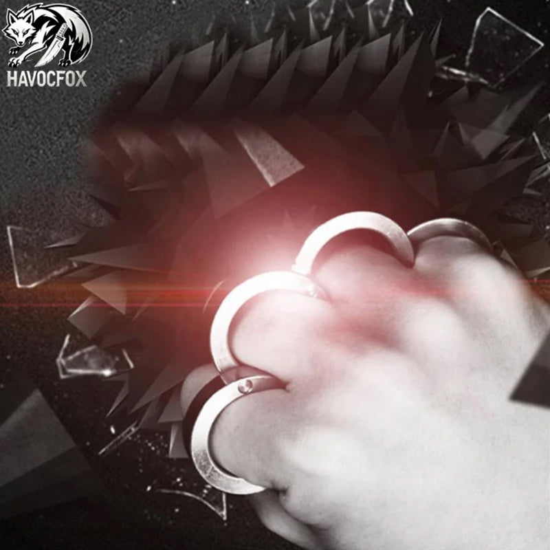 Four Finger Brass Knuckle Duster Fidget Ring Stainless Steel Foldable Defense-GS140