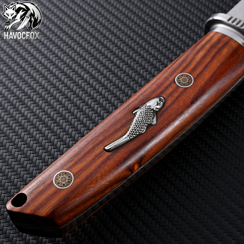 Carp Inlay Japanese Tanto M390 Multi-functional Outdoor Fixed Blade Knife