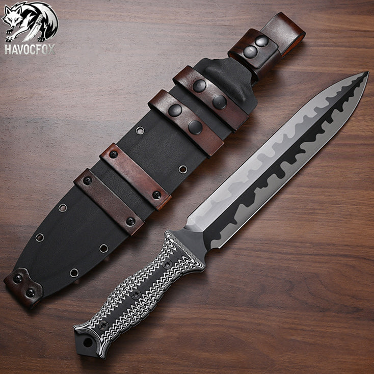Miller Bros M9 Wave Pattern Micarta Handle Full Tang Survival Tactical Dagger Fixed Blade Knife