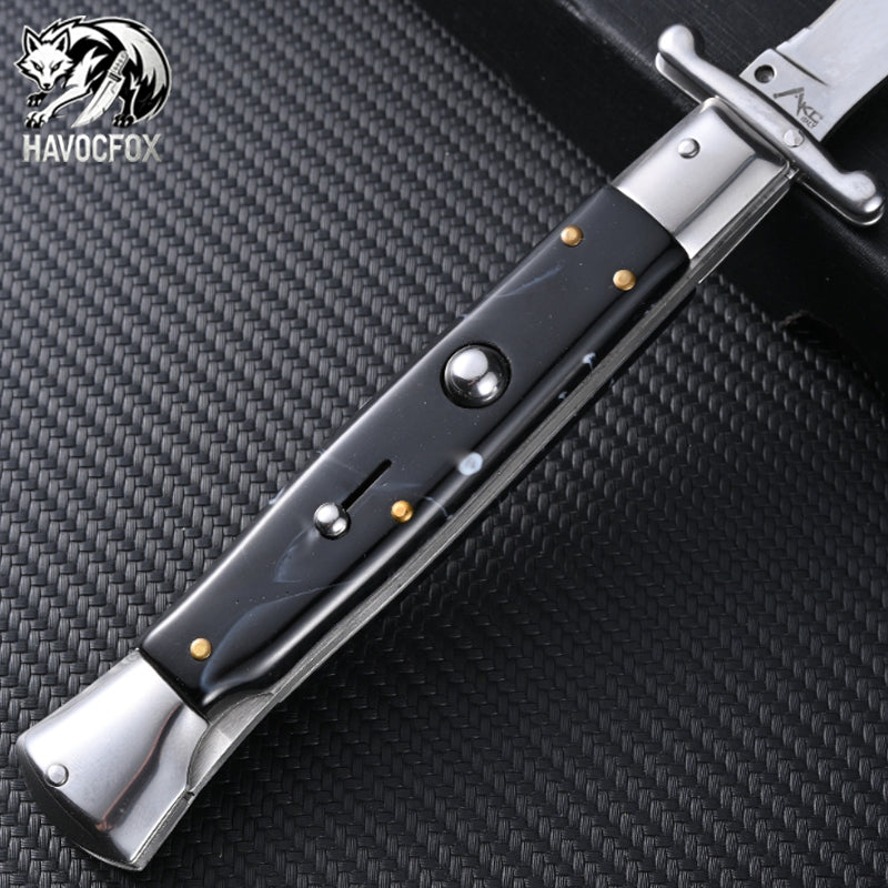 10-inch Italian Stiletto Wave Blade Side-Opening Automatic Knife
