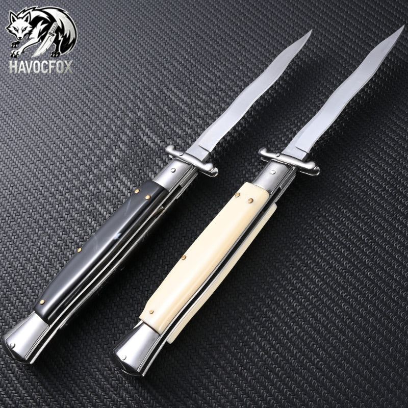 10-inch Italian Stiletto Wave Blade Side-Opening Automatic Knife