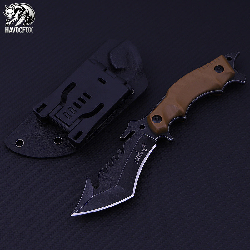 Tan G10 Handle Half Serrated Tanto Tactical Fixed Blade Survival Knife