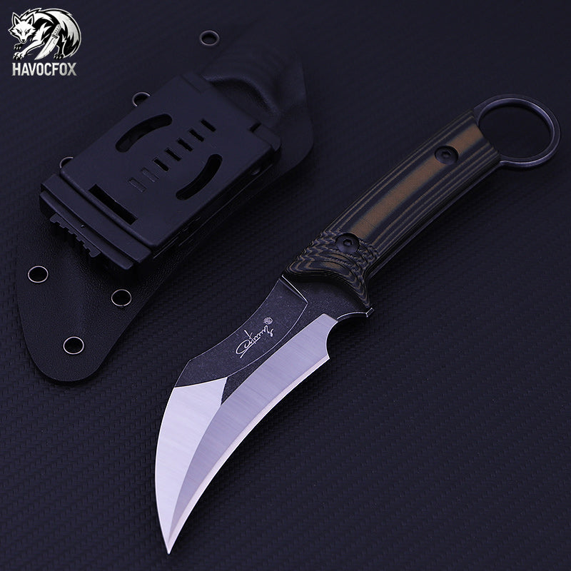 Camo G10 Finger Ring Fixed Blade Karambit Knife