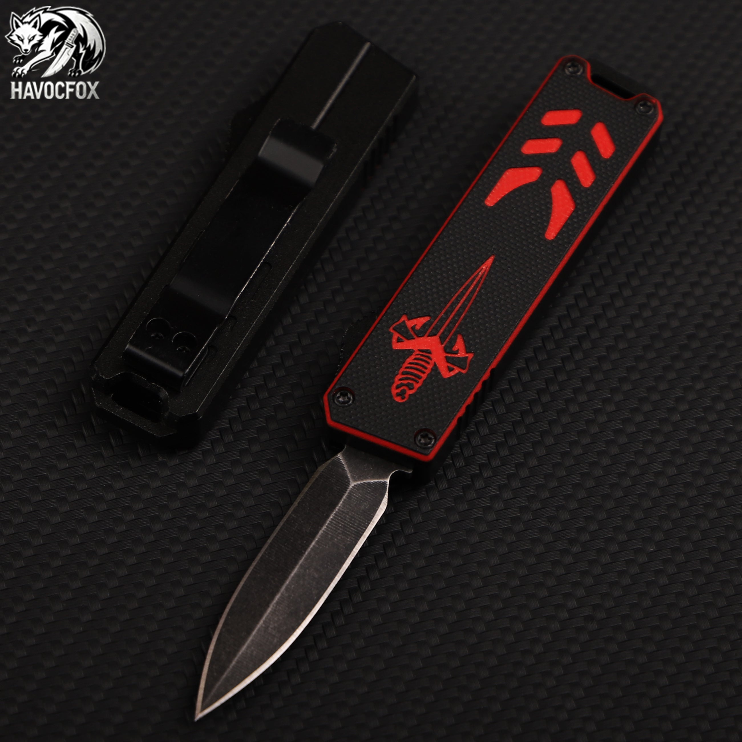 Black and Red OTF Tactical Pocket Knife