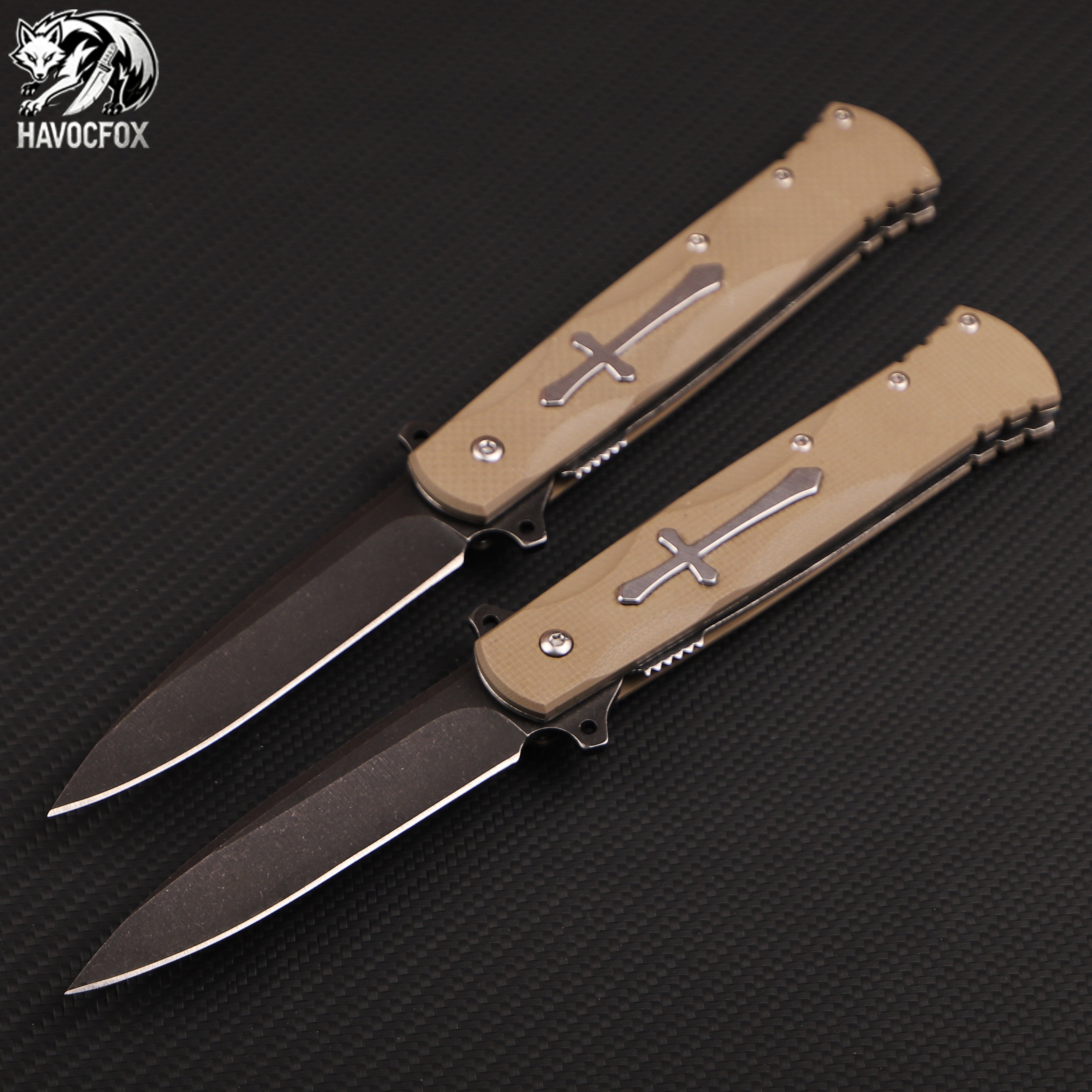 G10 Handle Cross Inlay Spear Point Folding EDC Pocket Knife