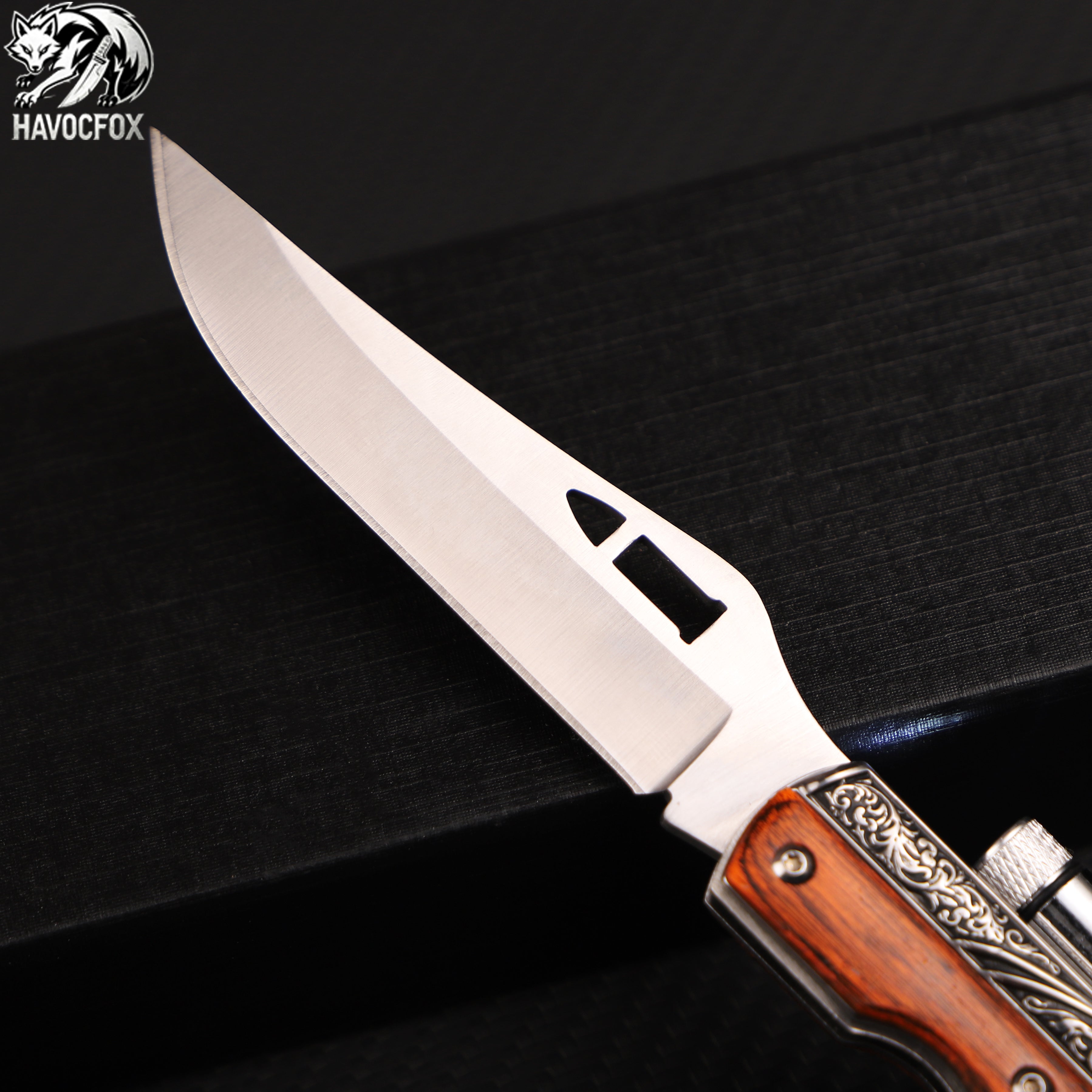 Vintage Engraved Wood Handle Folding Pocket Knife