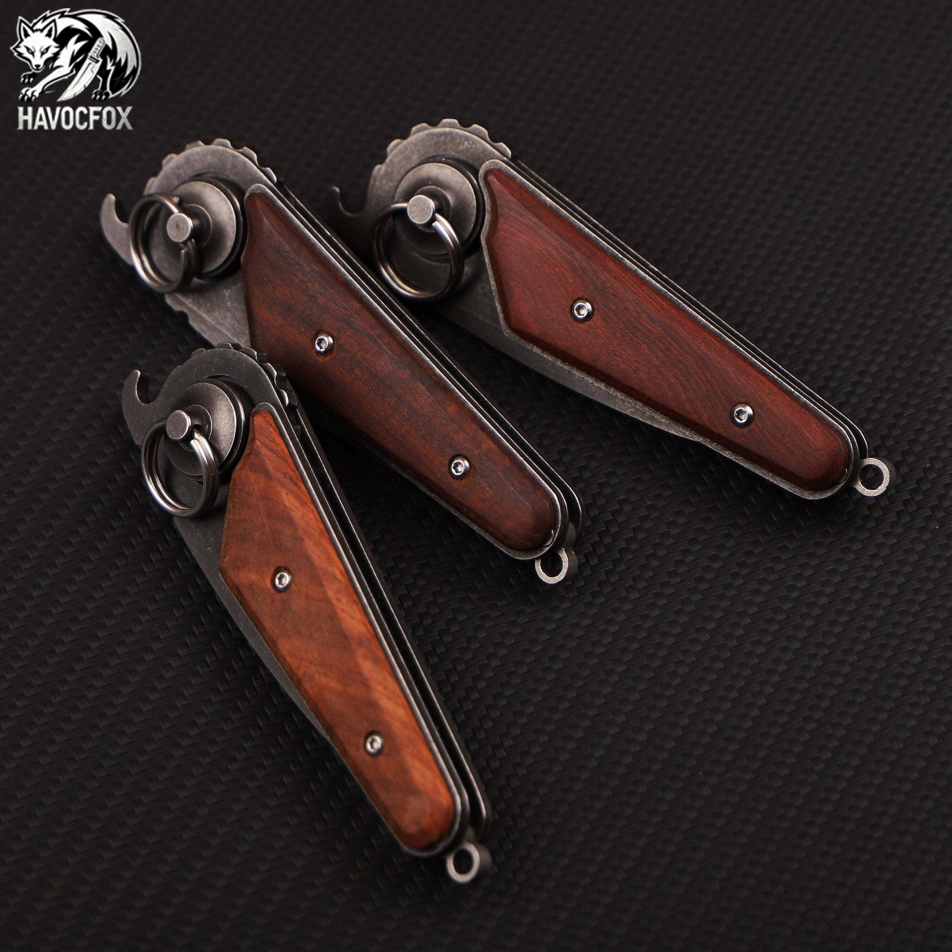 Rosewood Handle Finger Ring Karambit Claw Blade Folding EDC Pocket Knife
