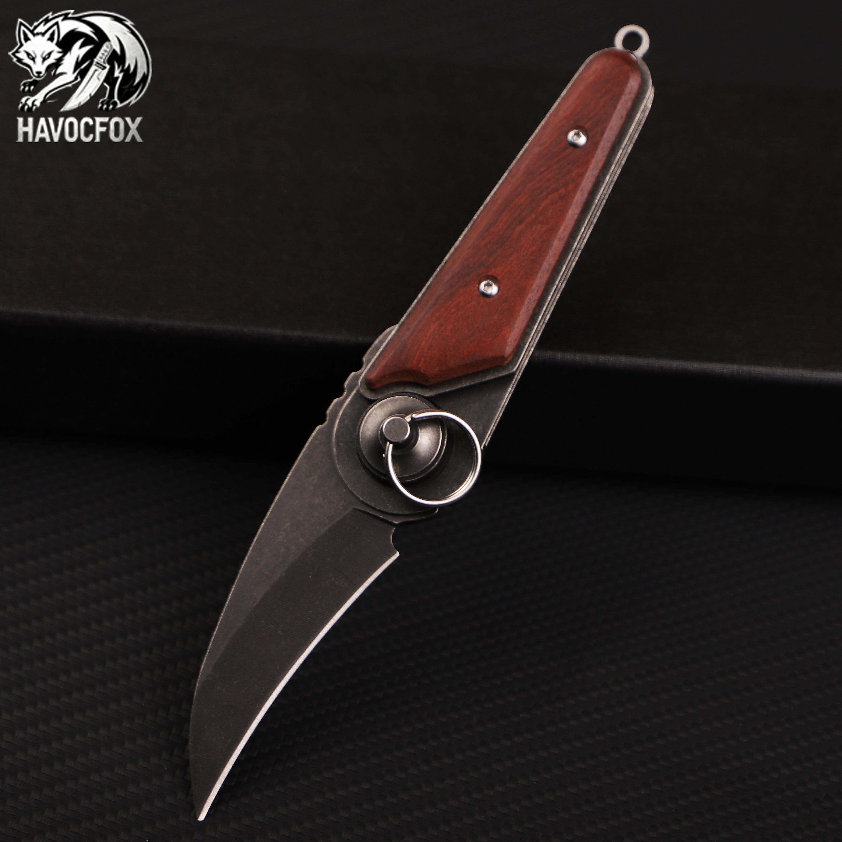 Rosewood Handle Finger Ring Karambit Claw Blade Folding EDC Pocket Knife
