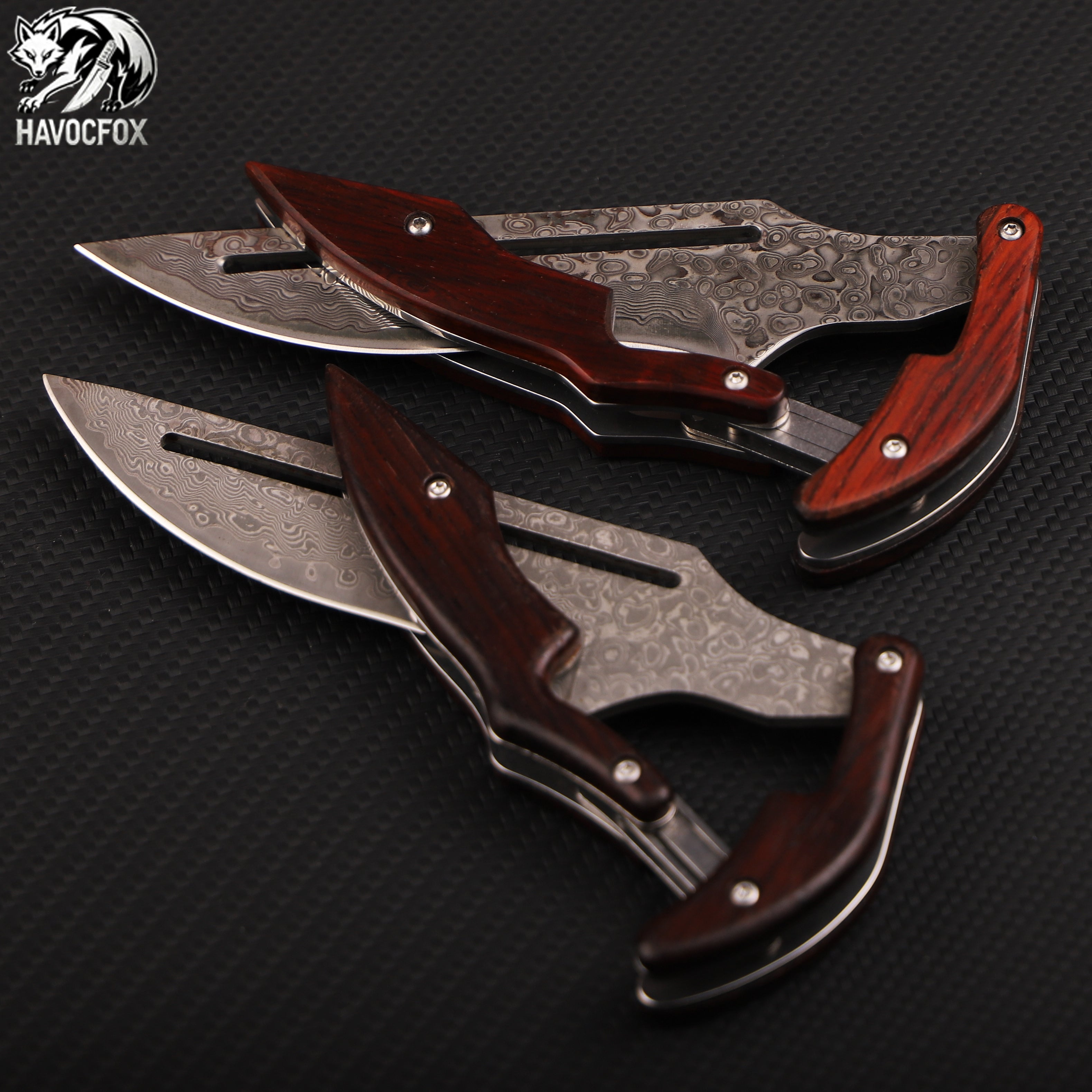 Rosewood handle Damascus steel mechanical folding knife