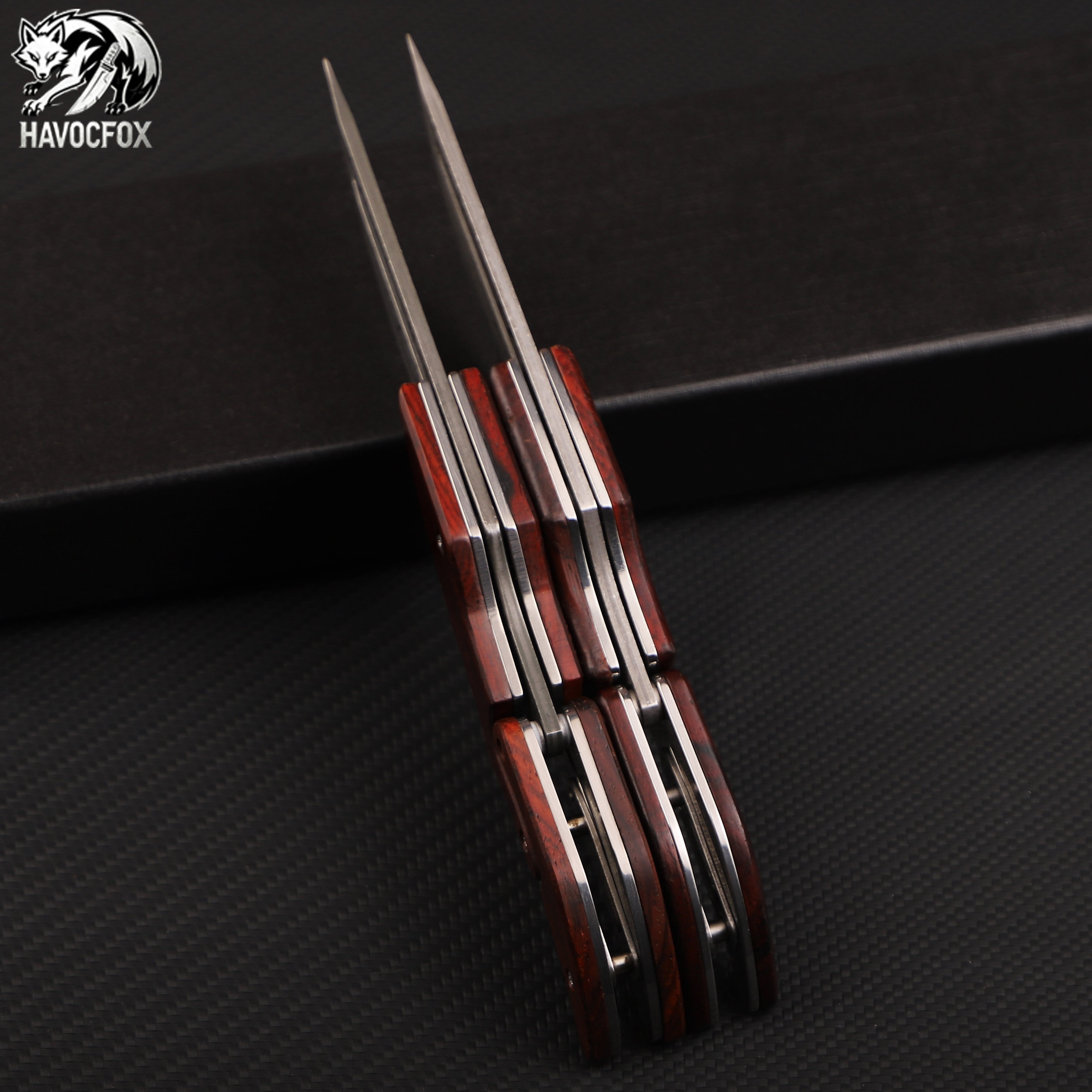 Rosewood handle Damascus steel mechanical folding knife