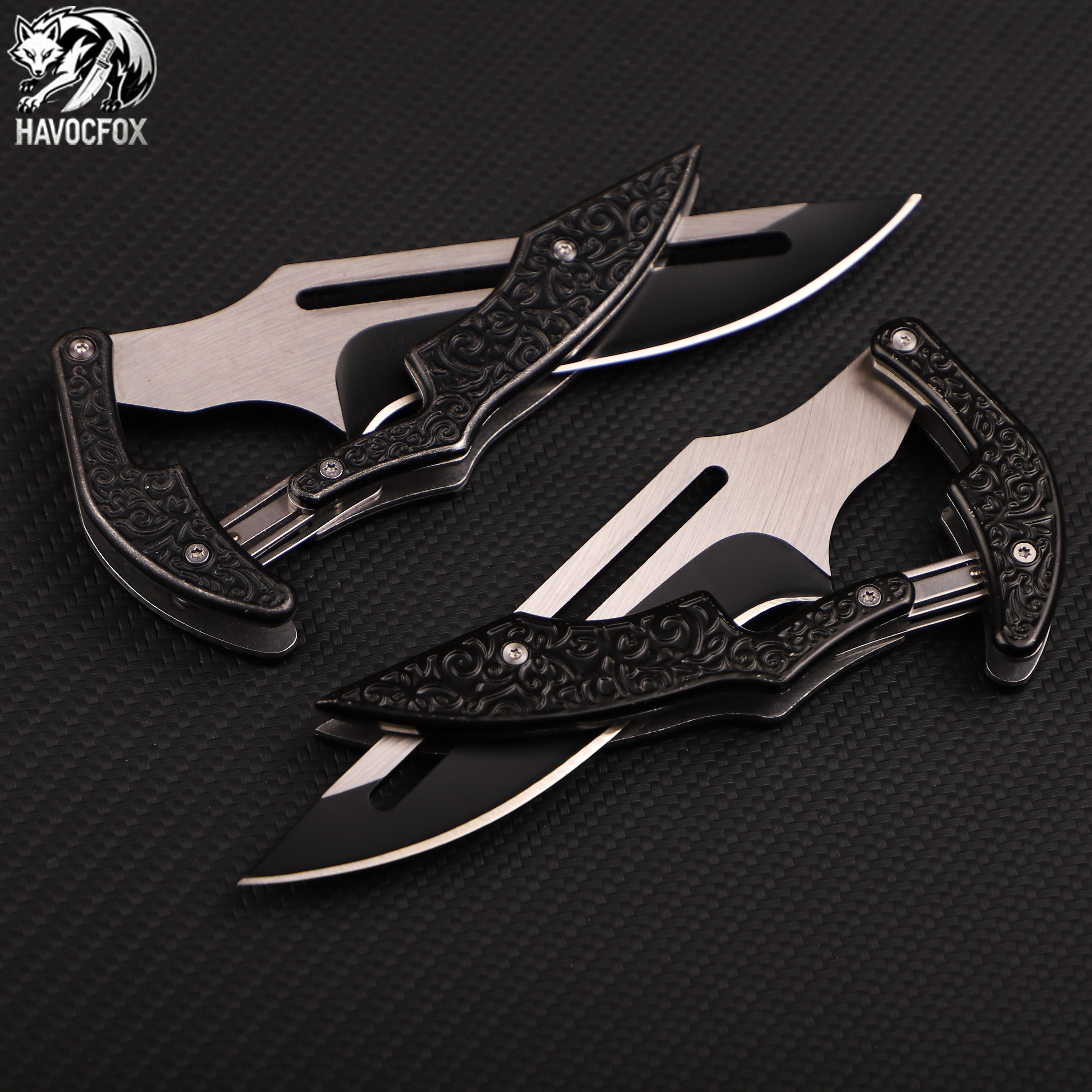 Black transformable mechanical folding knife