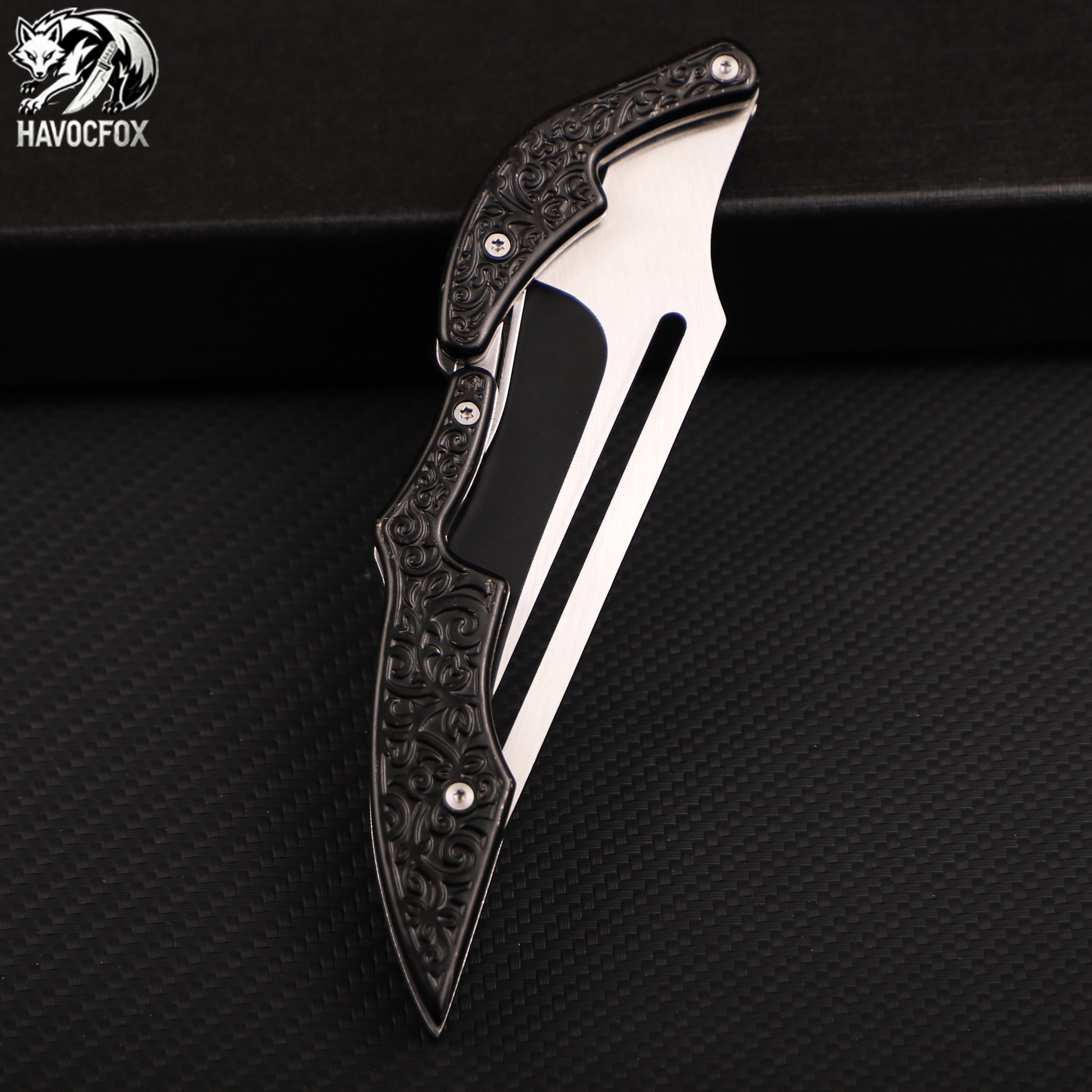 Black transformable mechanical folding knife