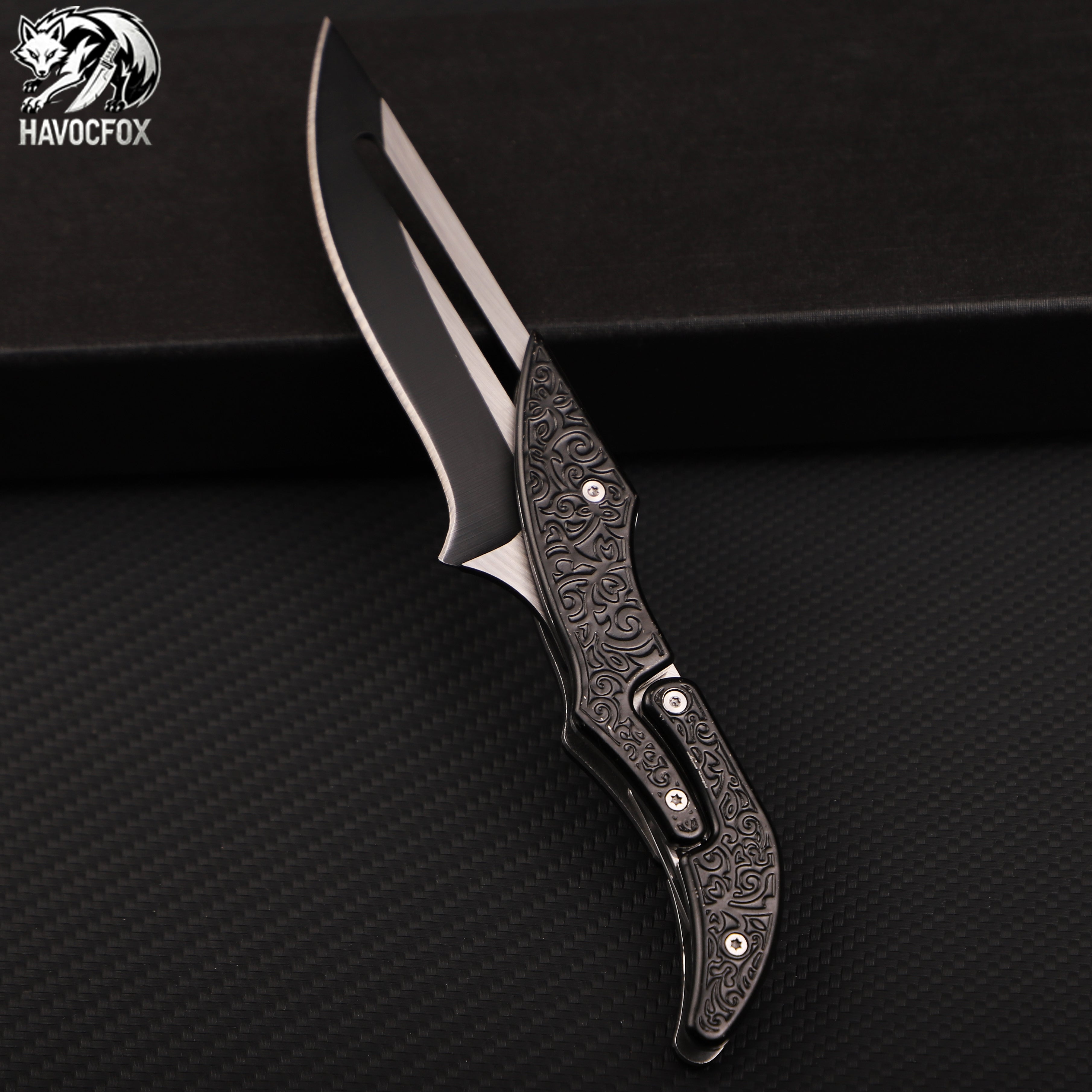 Black transformable mechanical folding knife