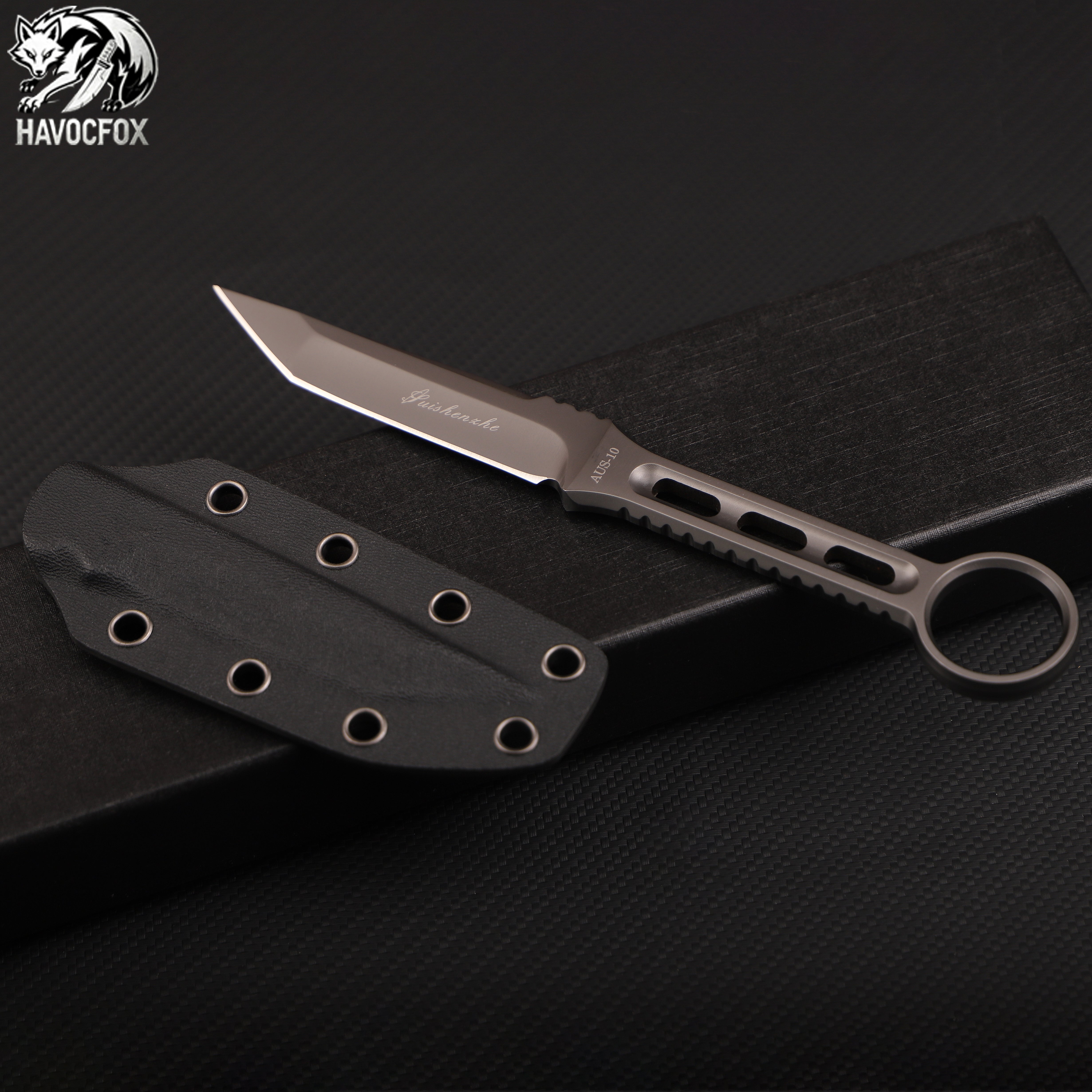 Keleixi T-RAY (T-Ray) Integrated Ring Handle Straight Knife