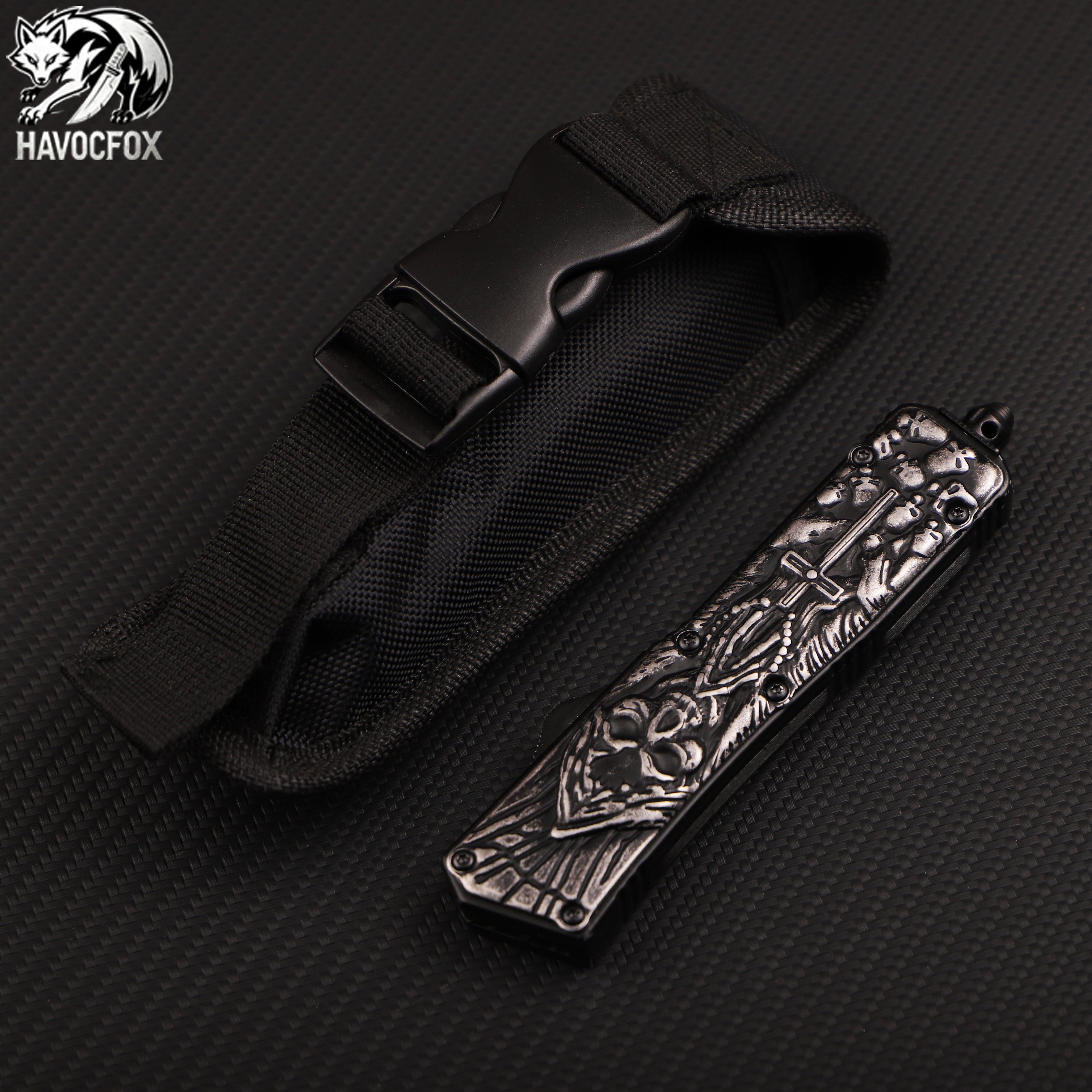 KG Scarab Skull Engraved OTF Automatic Knife