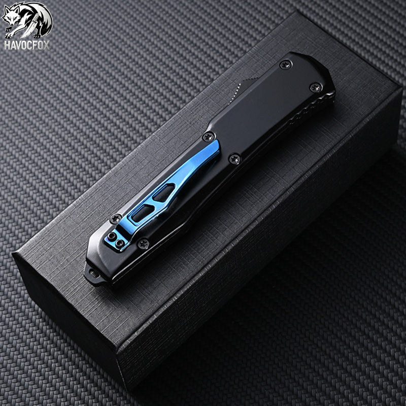 Purple Flake Carbon Fiber OTF Tactical Out-The-Front Automatic Knife