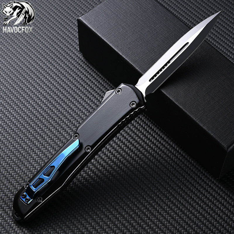 Purple Flake Carbon Fiber OTF Tactical Out-The-Front Automatic Knife