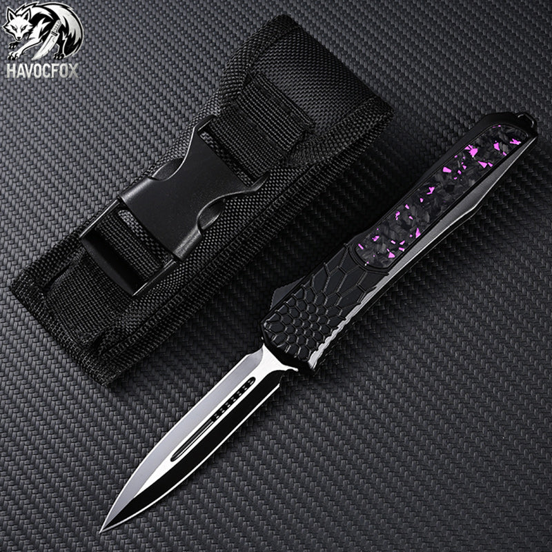 Purple Flake Carbon Fiber OTF Tactical Out-The-Front Automatic Knife