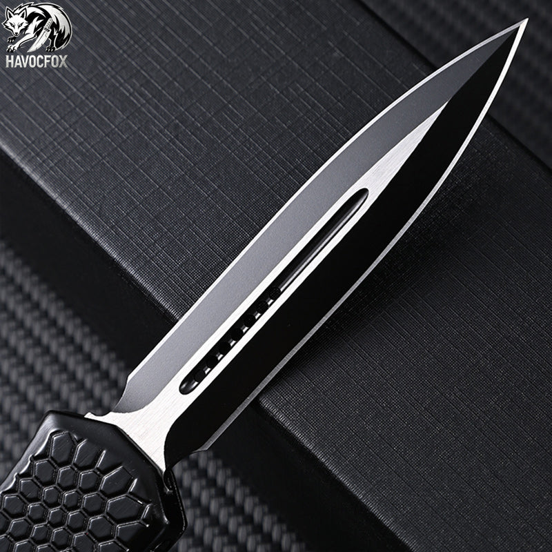 Purple Flake Carbon Fiber OTF Tactical Out-The-Front Automatic Knife