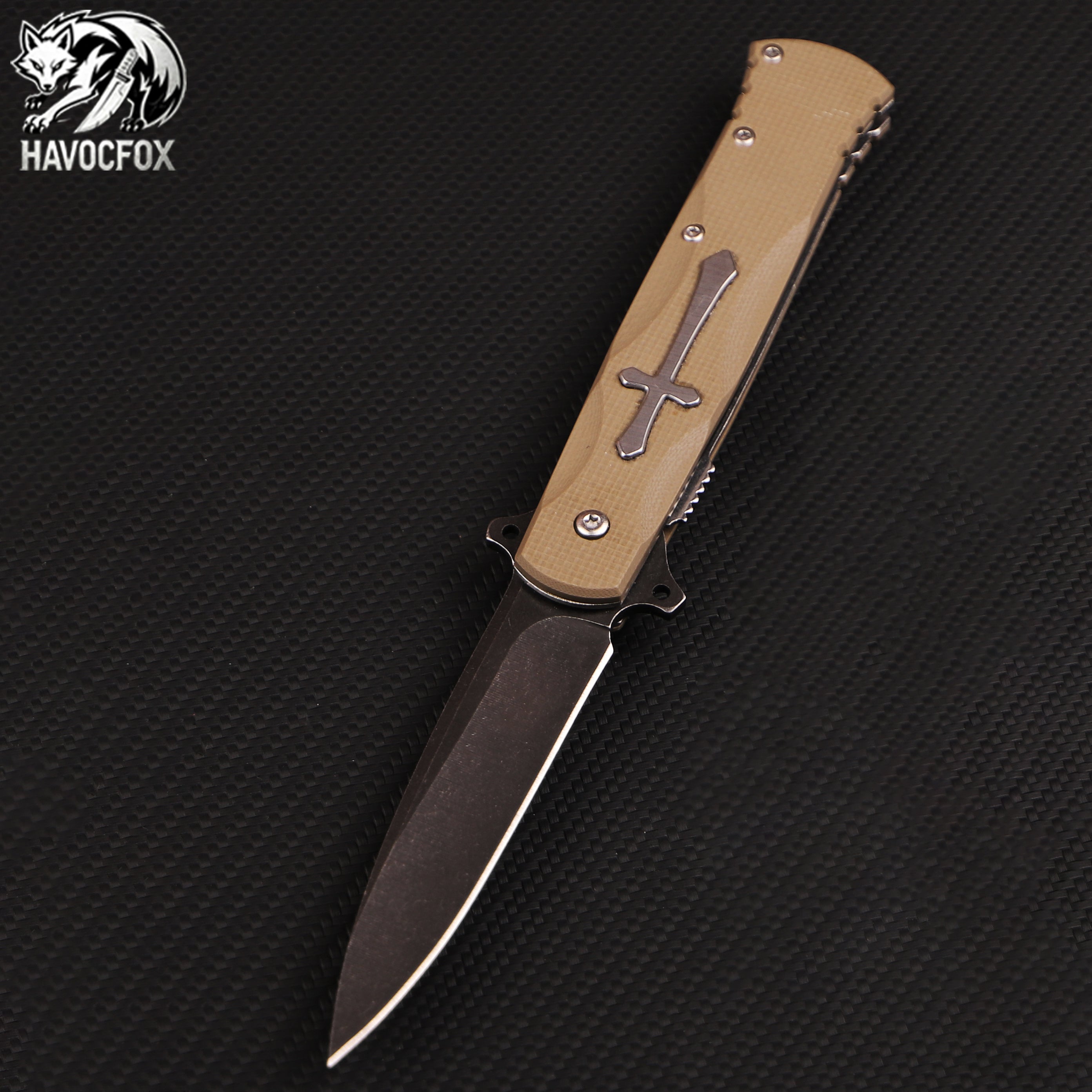 G10 Handle Cross Inlay Spear Point Folding EDC Pocket Knife