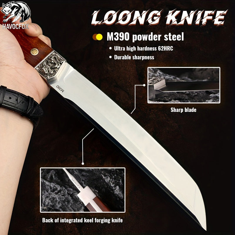 Carving Dragon Outdoor Straight Knife with Leather Sheath