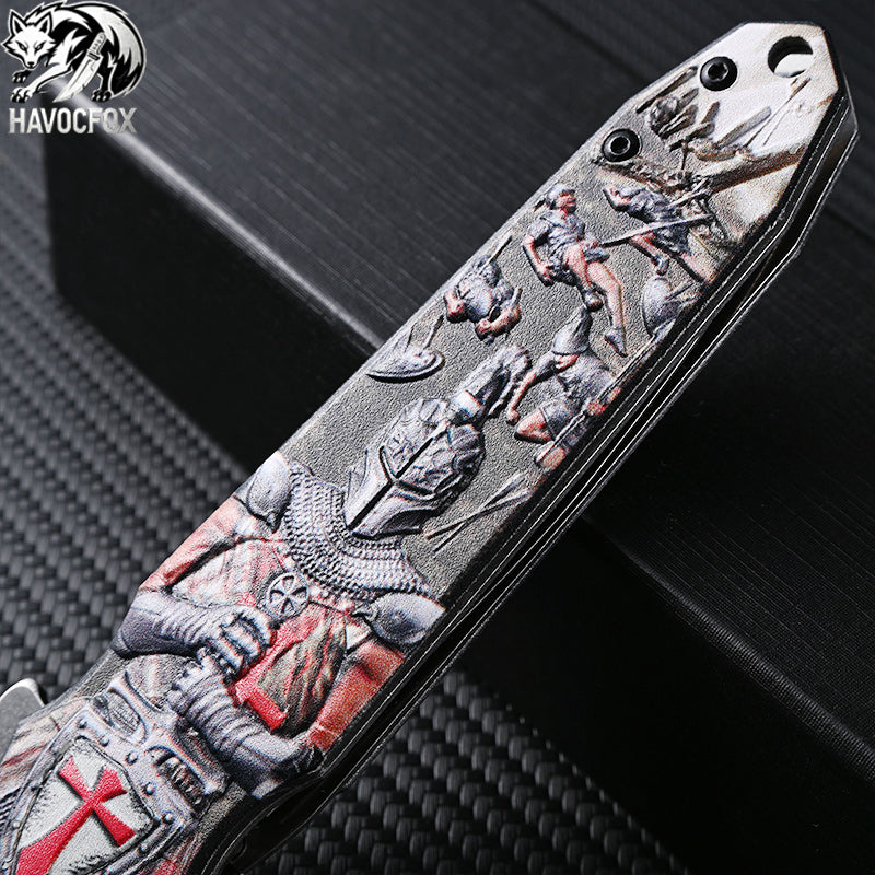 3D Embossed Aluminum Handle Double Spear Point Side Flip Folding Pocket Knife