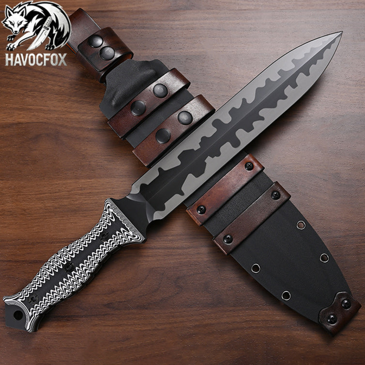 Miller Bros M9 Wave Pattern Micarta Handle Full Tang Survival Tactical Dagger Fixed Blade Knife