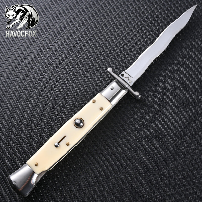 10-inch Italian Stiletto Wave Blade Side-Opening Automatic Knife