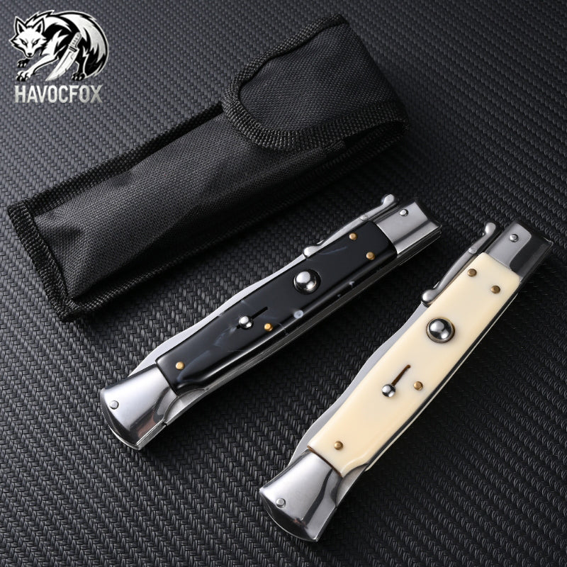 10-inch Italian Stiletto Wave Blade Side-Opening Automatic Knife