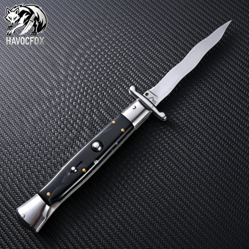 10-inch Italian Stiletto Wave Blade Side-Opening Automatic Knife