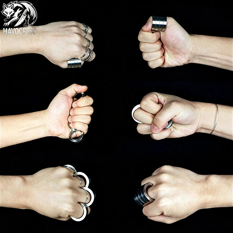 Four Finger Brass Knuckle Duster Fidget Ring Stainless Steel Foldable Defense-GS140