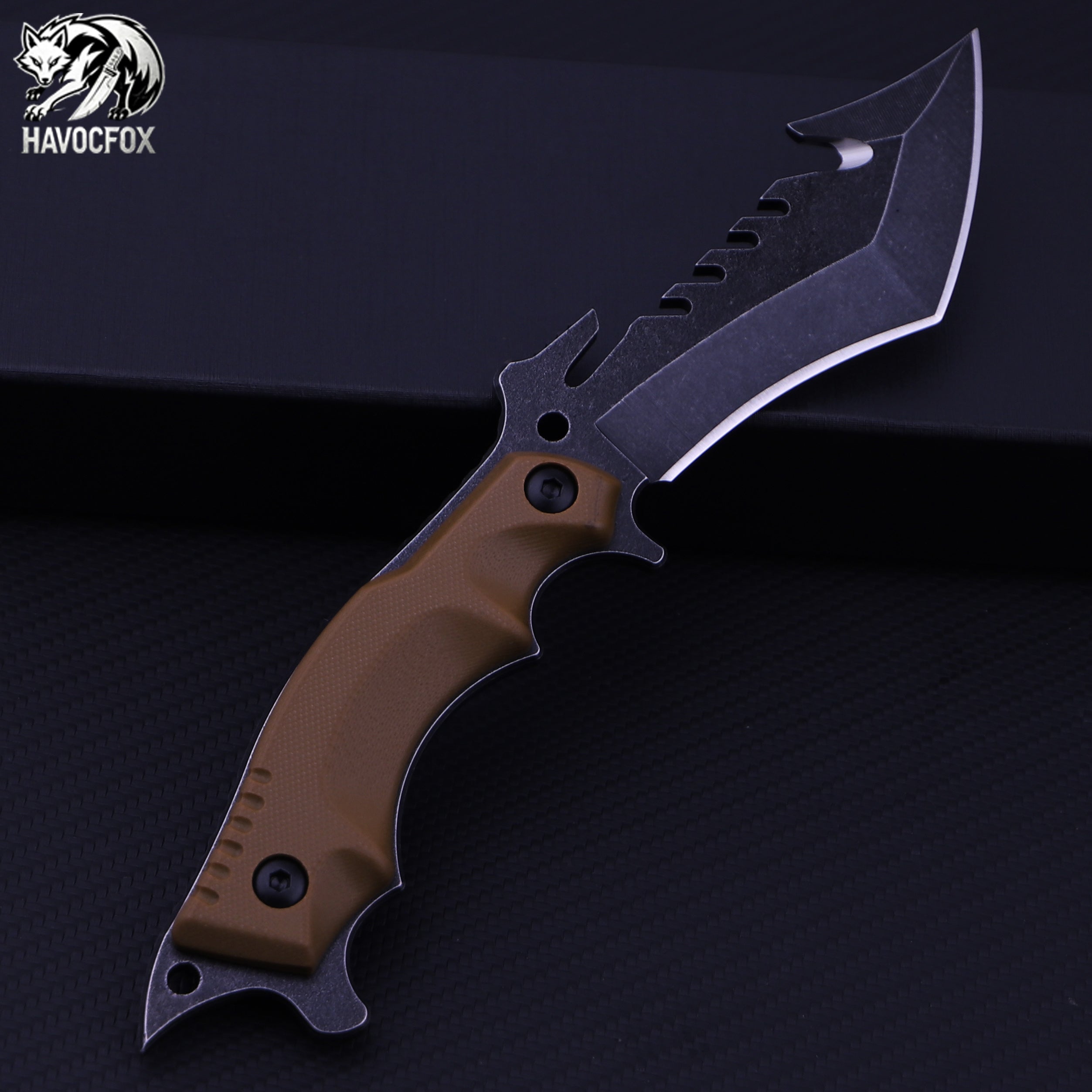 Tan G10 Handle Half Serrated Tanto Tactical Fixed Blade Survival Knife