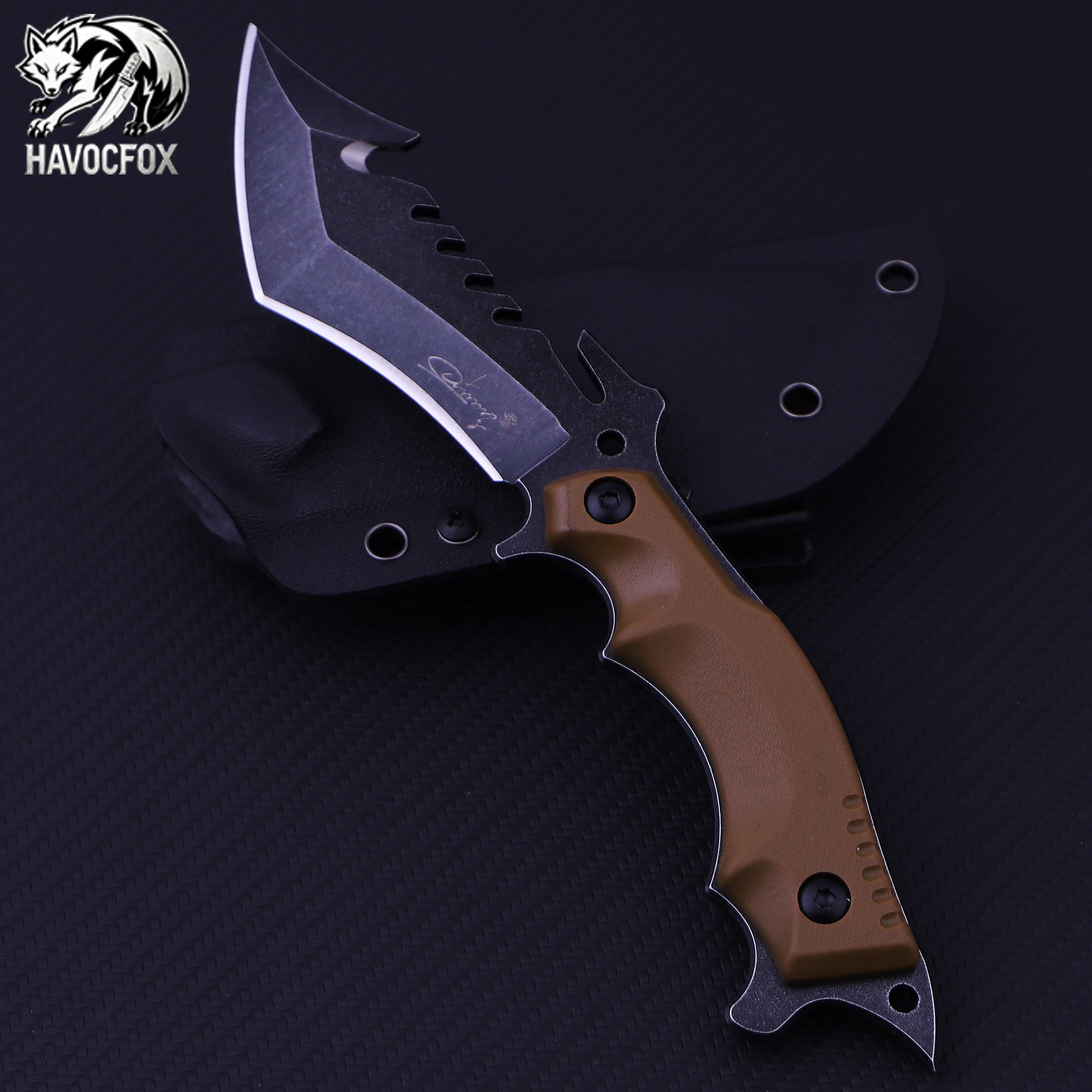 Tan G10 Handle Half Serrated Tanto Tactical Fixed Blade Survival Knife
