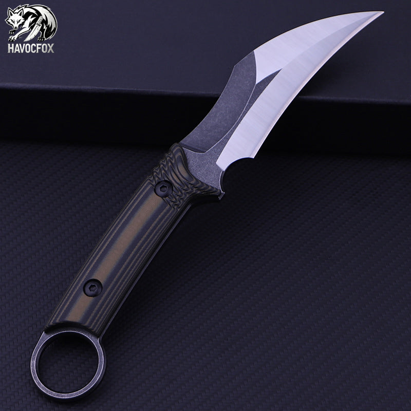 Camo G10 Finger Ring Fixed Blade Karambit Knife