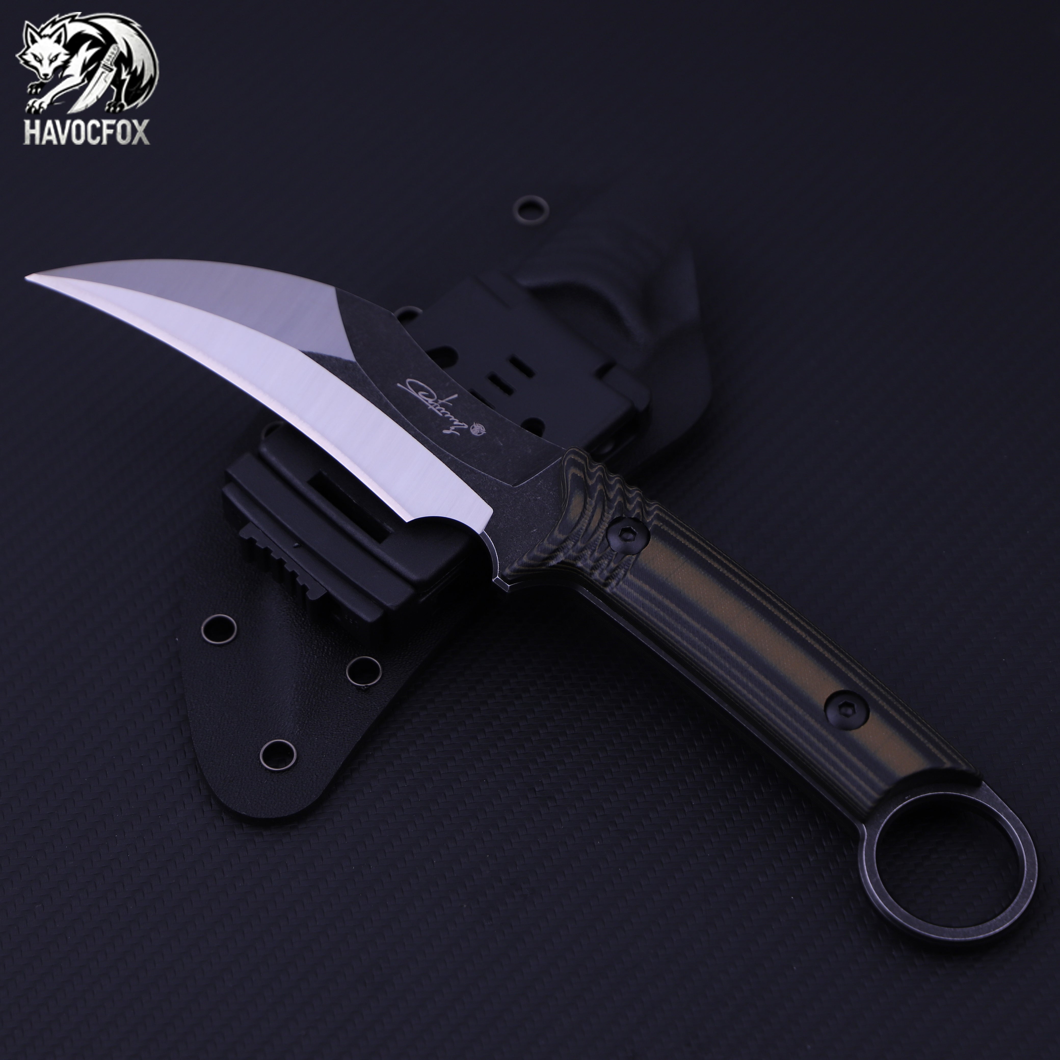 Camo G10 Finger Ring Fixed Blade Karambit Knife