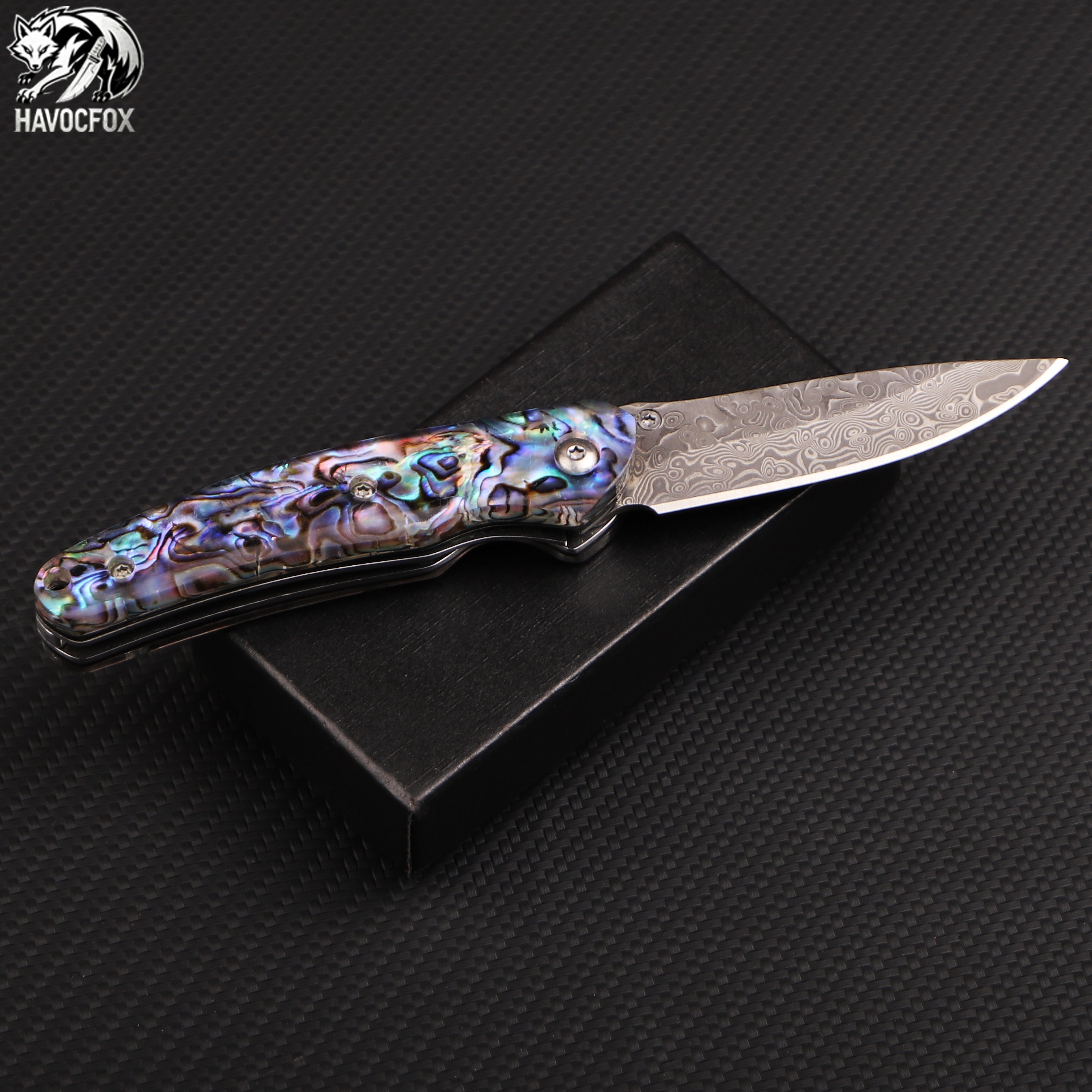 Abalone Shell Handle Damascus Folding Pocket Knife
