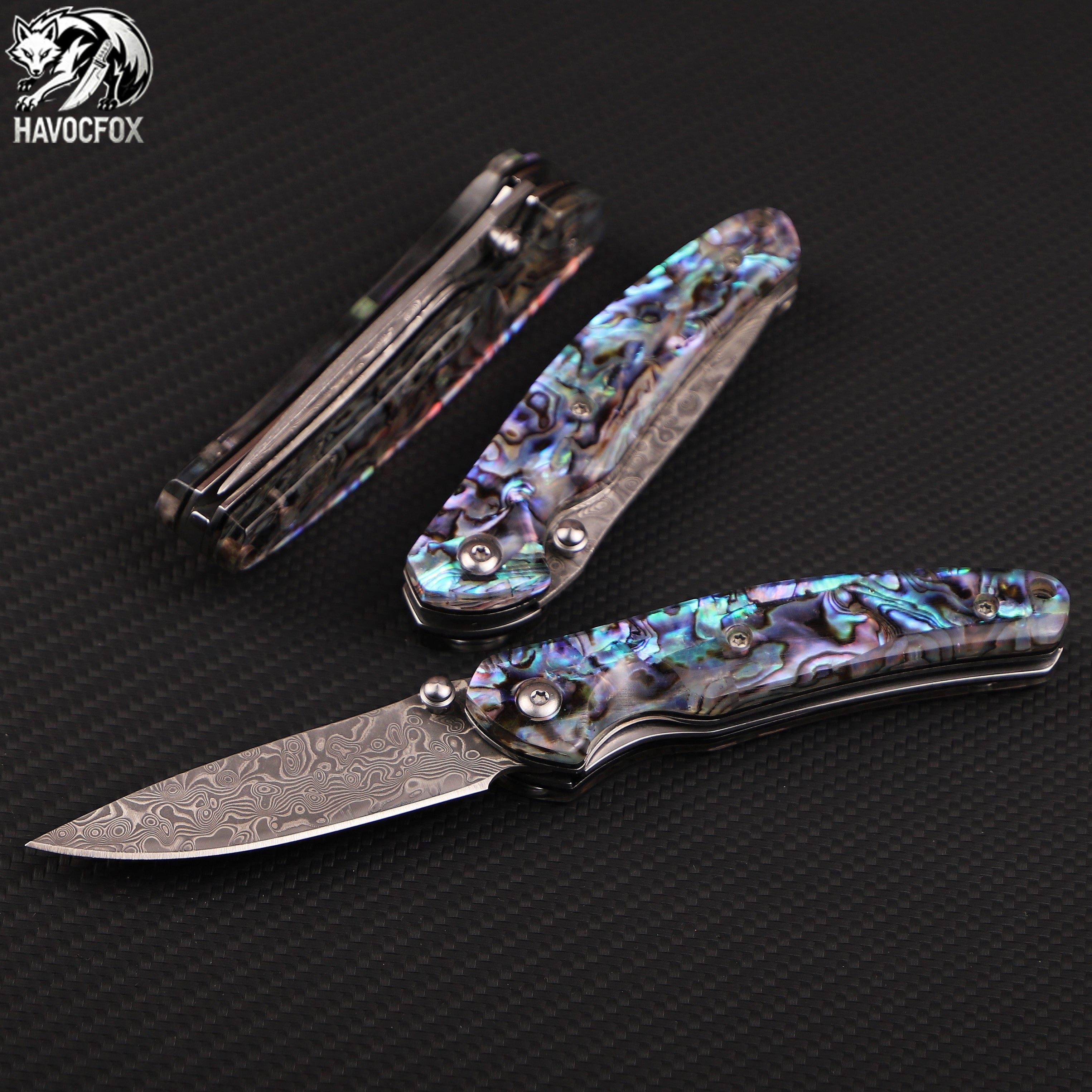 Abalone Shell Handle Damascus Folding Pocket Knife
