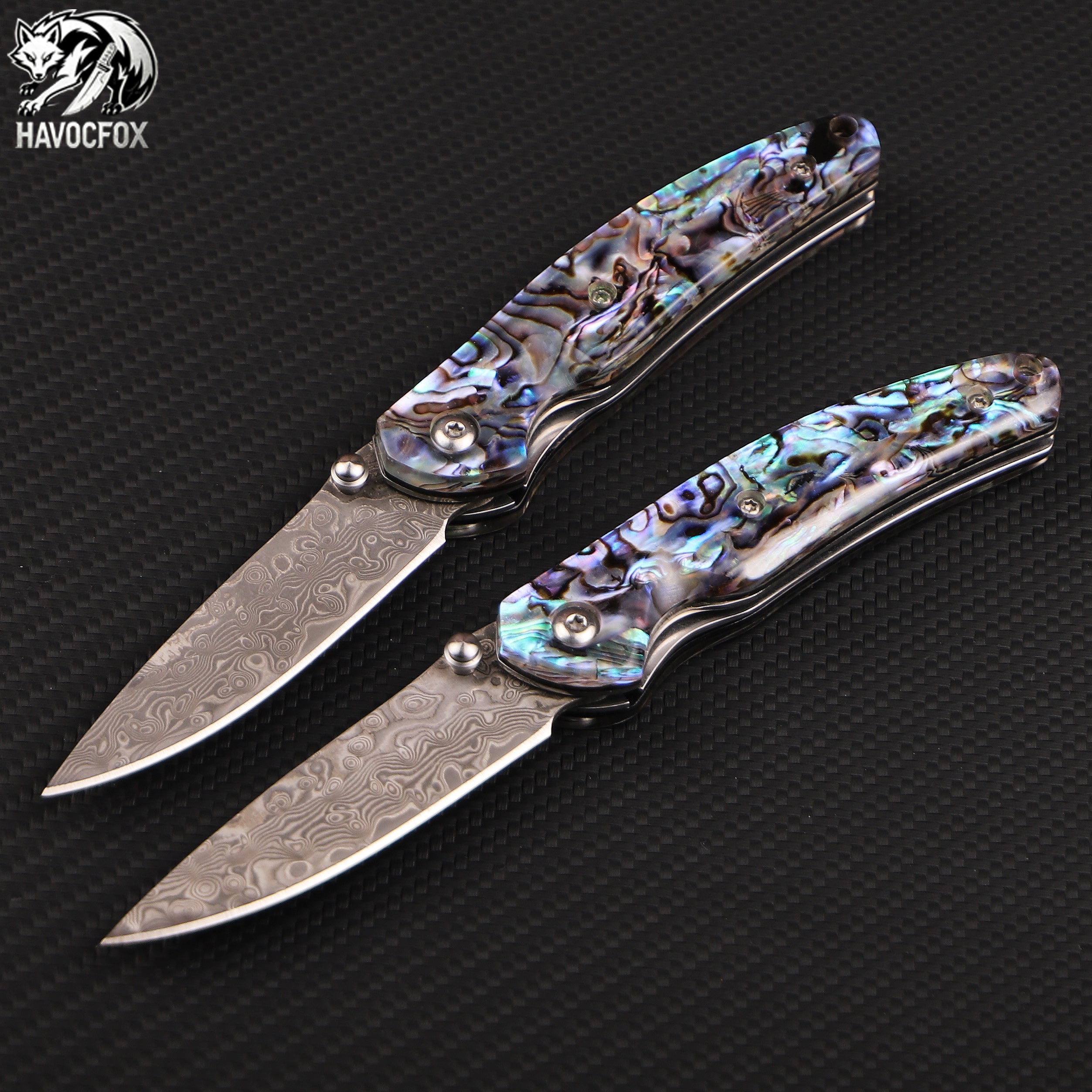 Abalone Shell Handle Damascus Folding Pocket Knife