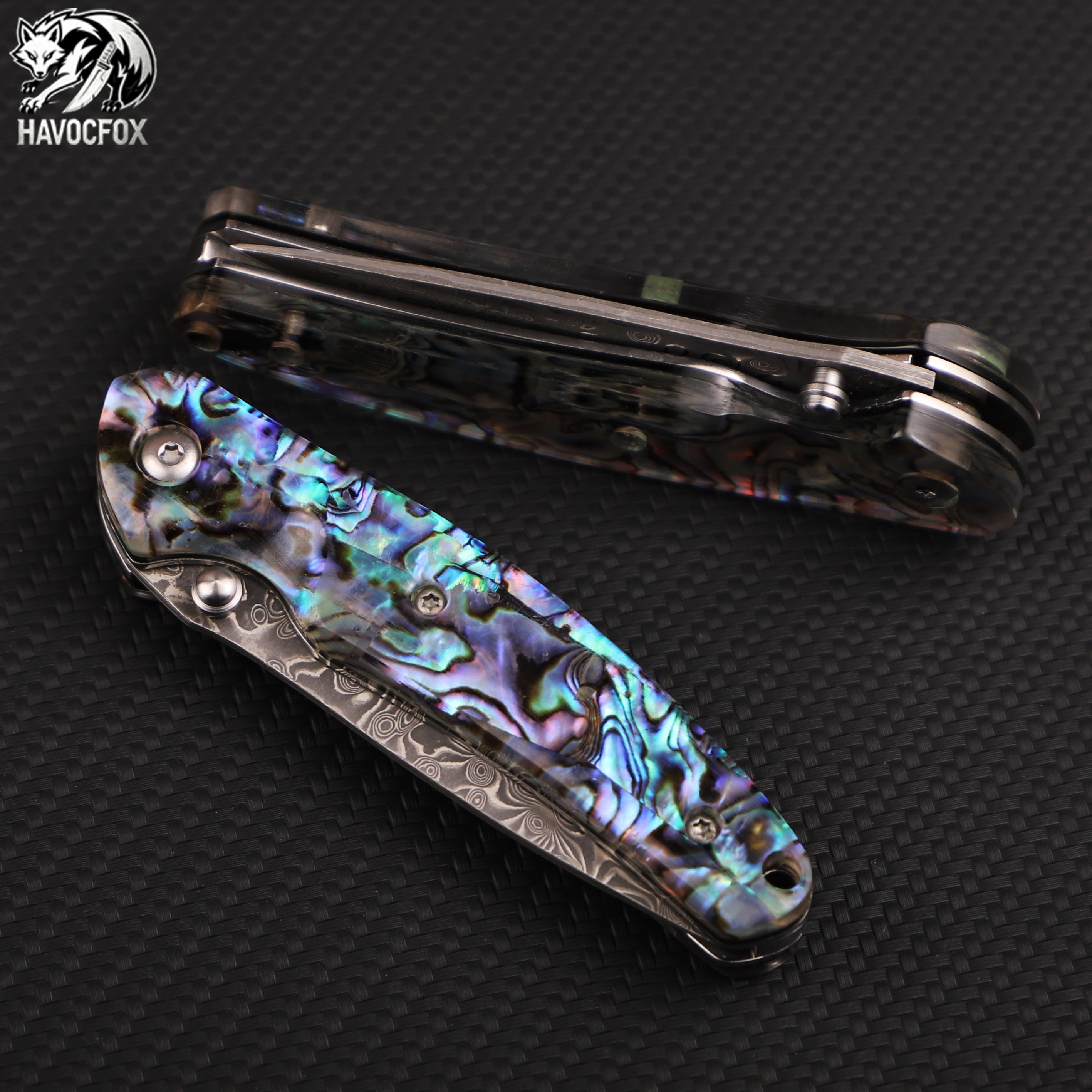 Abalone Shell Handle Damascus Folding Pocket Knife