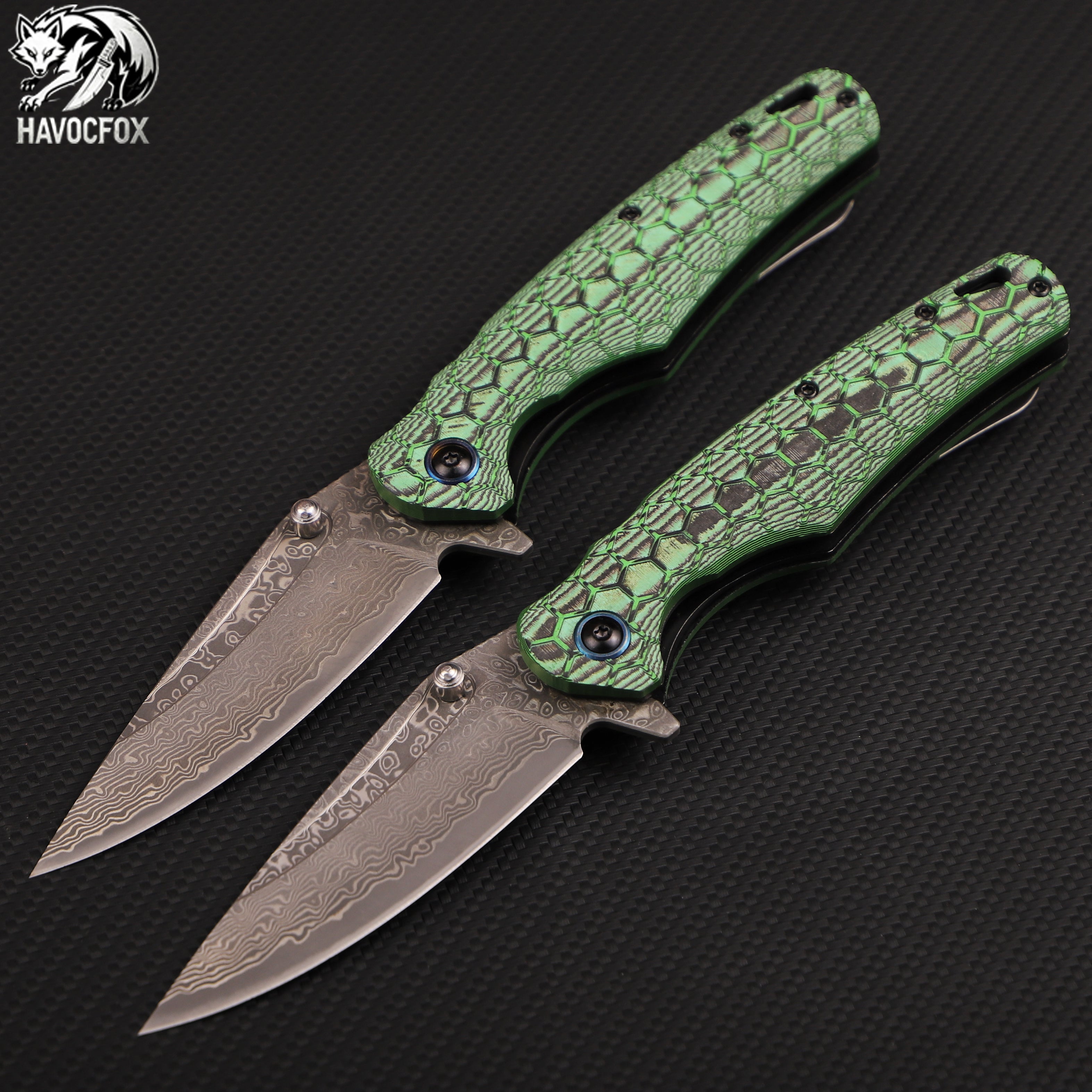 Green Honeycomb Texture G10 Damascus Folding EDC Pocket Knife