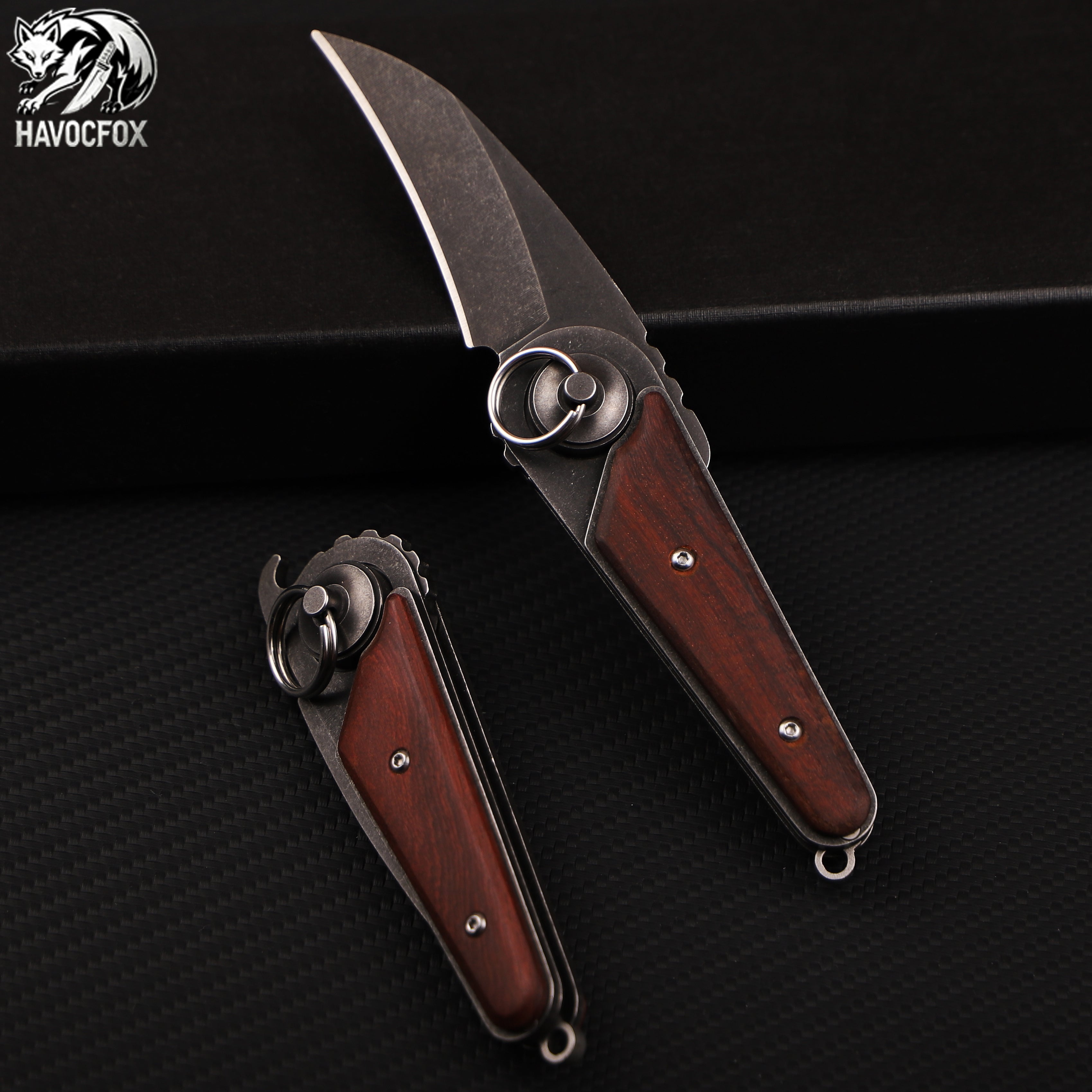 Rosewood Handle Finger Ring Karambit Claw Blade Folding EDC Pocket Knife
