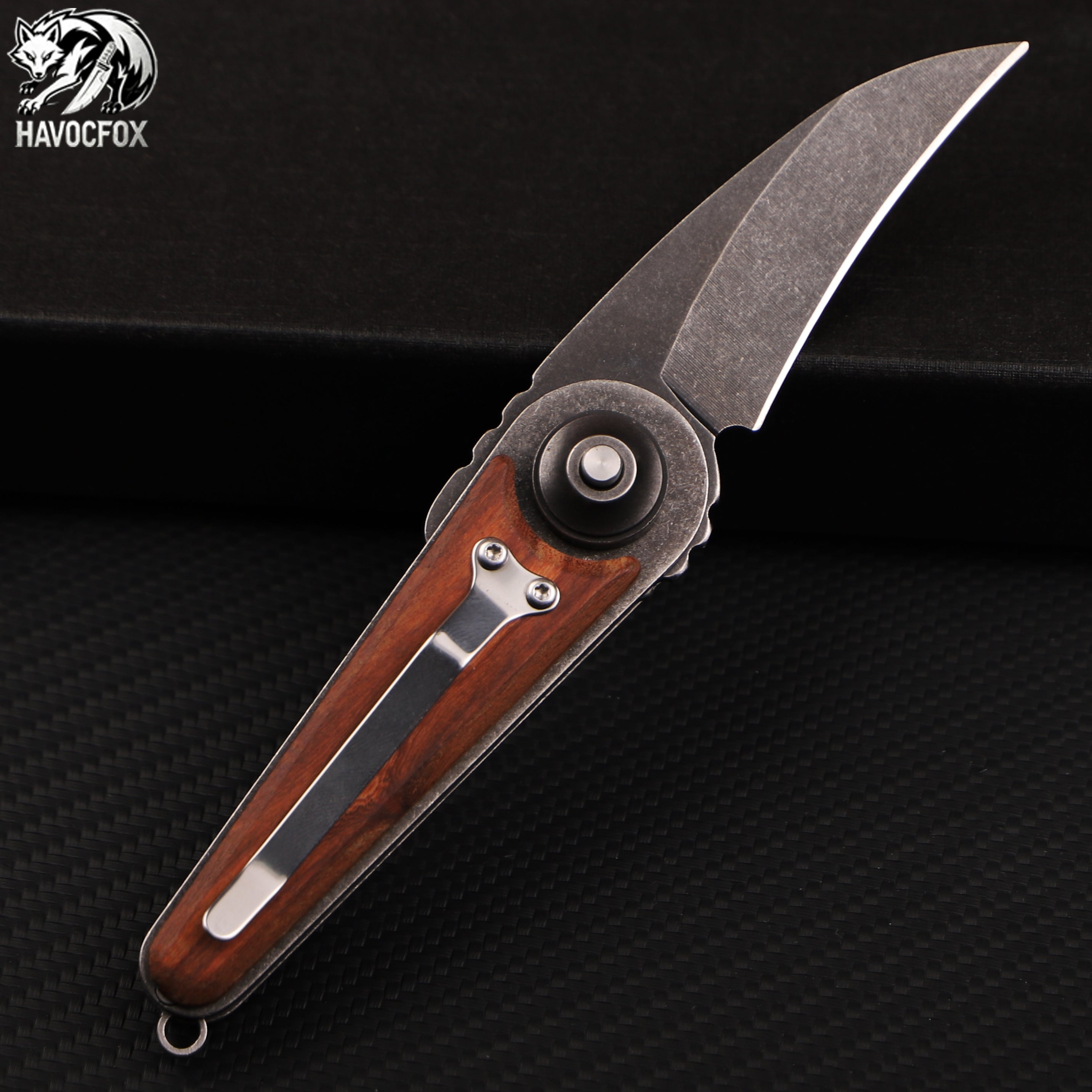 Rosewood Handle Finger Ring Karambit Claw Blade Folding EDC Pocket Knife