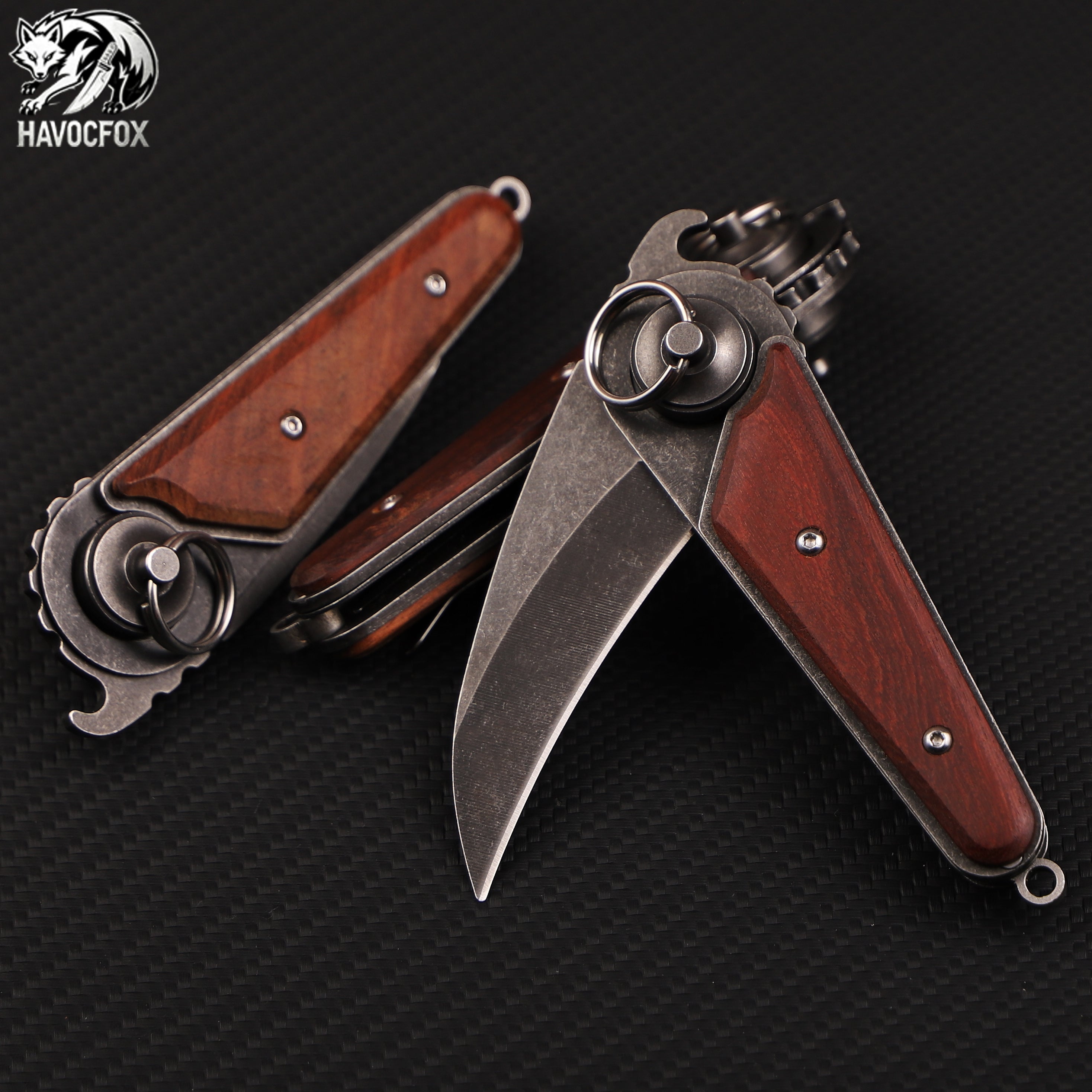 Rosewood Handle Finger Ring Karambit Claw Blade Folding EDC Pocket Knife