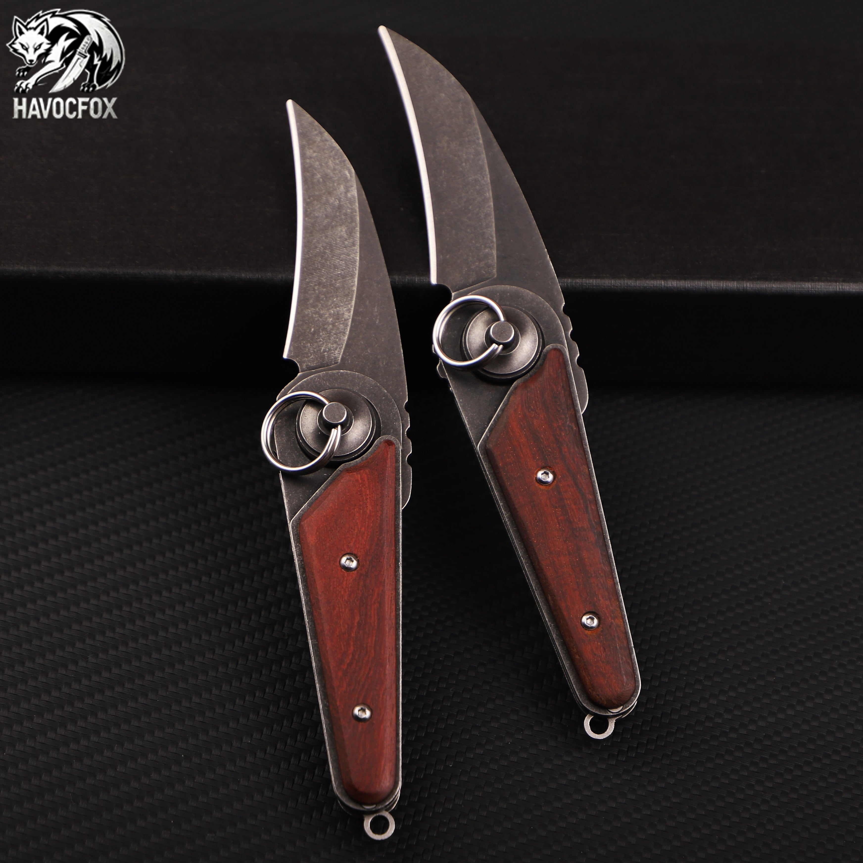 Rosewood Handle Finger Ring Karambit Claw Blade Folding EDC Pocket Knife