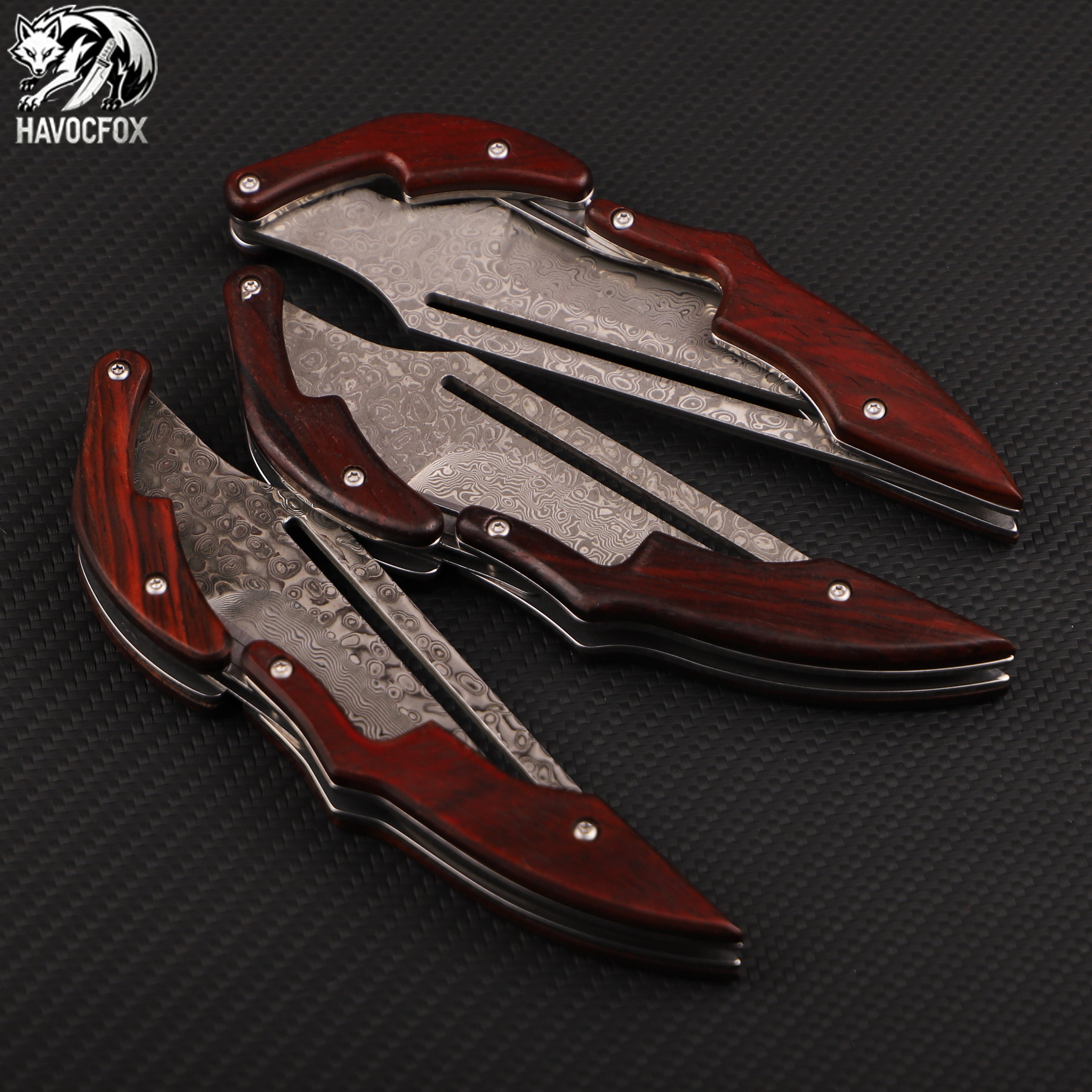 Rosewood handle Damascus steel mechanical folding knife