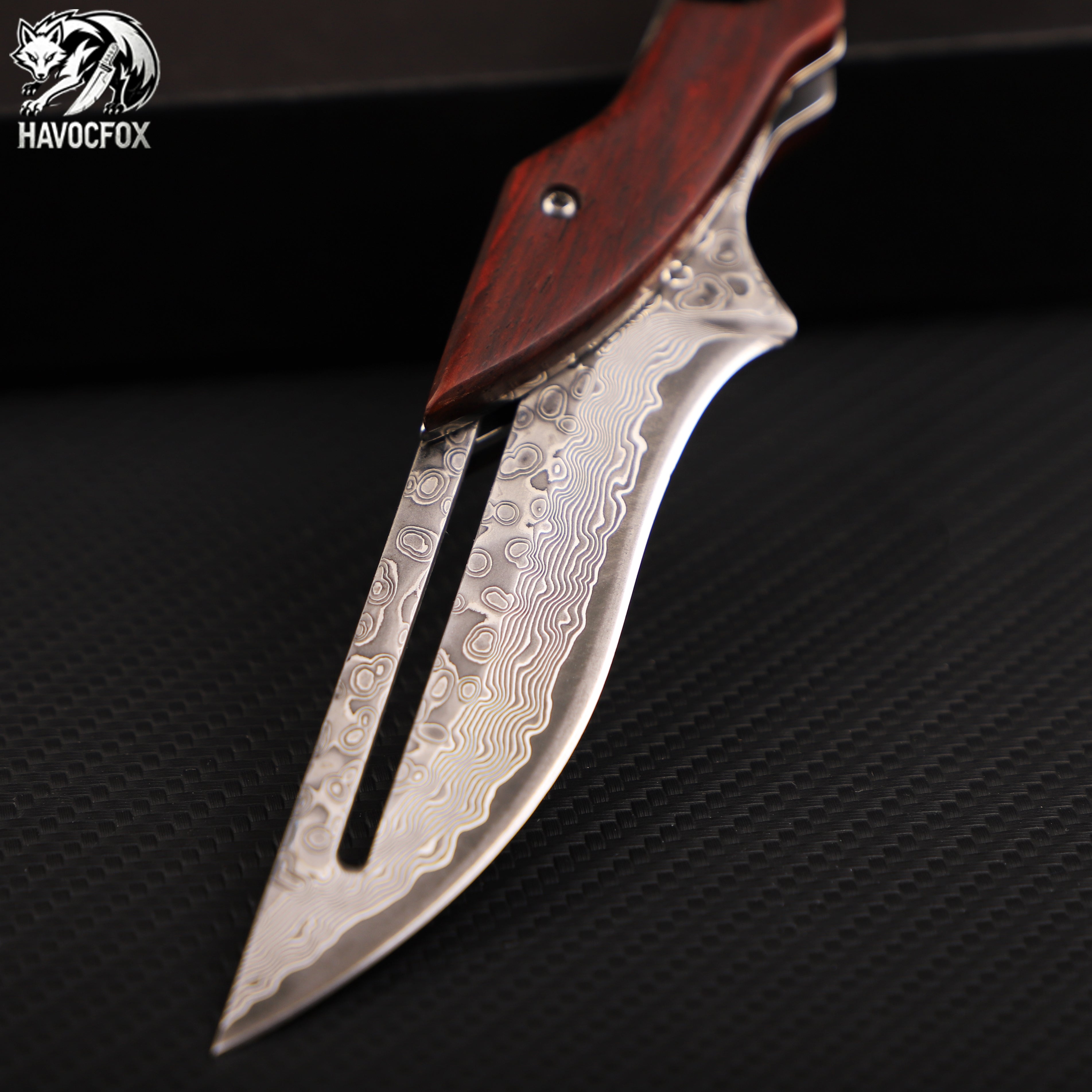 Rosewood handle Damascus steel mechanical folding knife