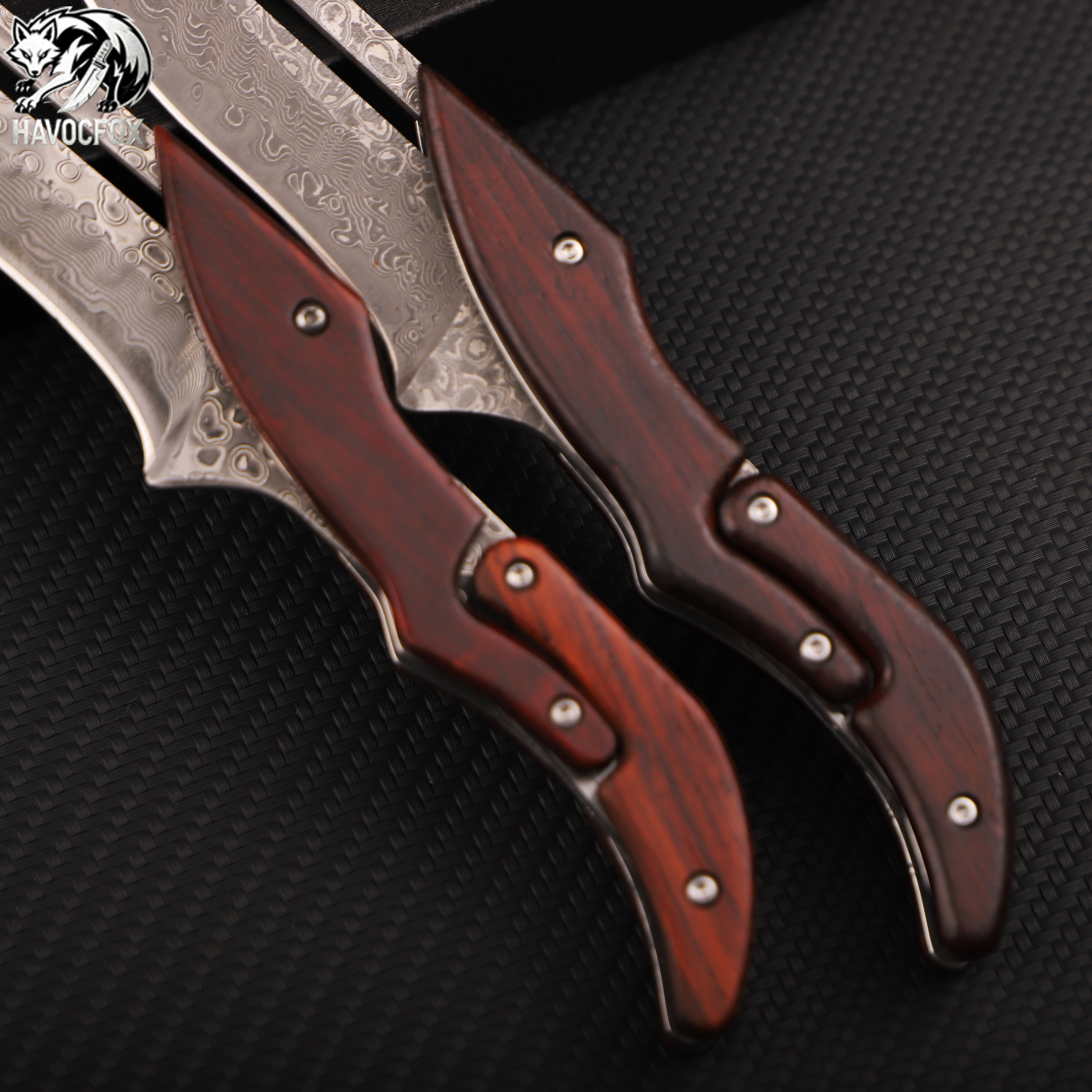 Rosewood handle Damascus steel mechanical folding knife