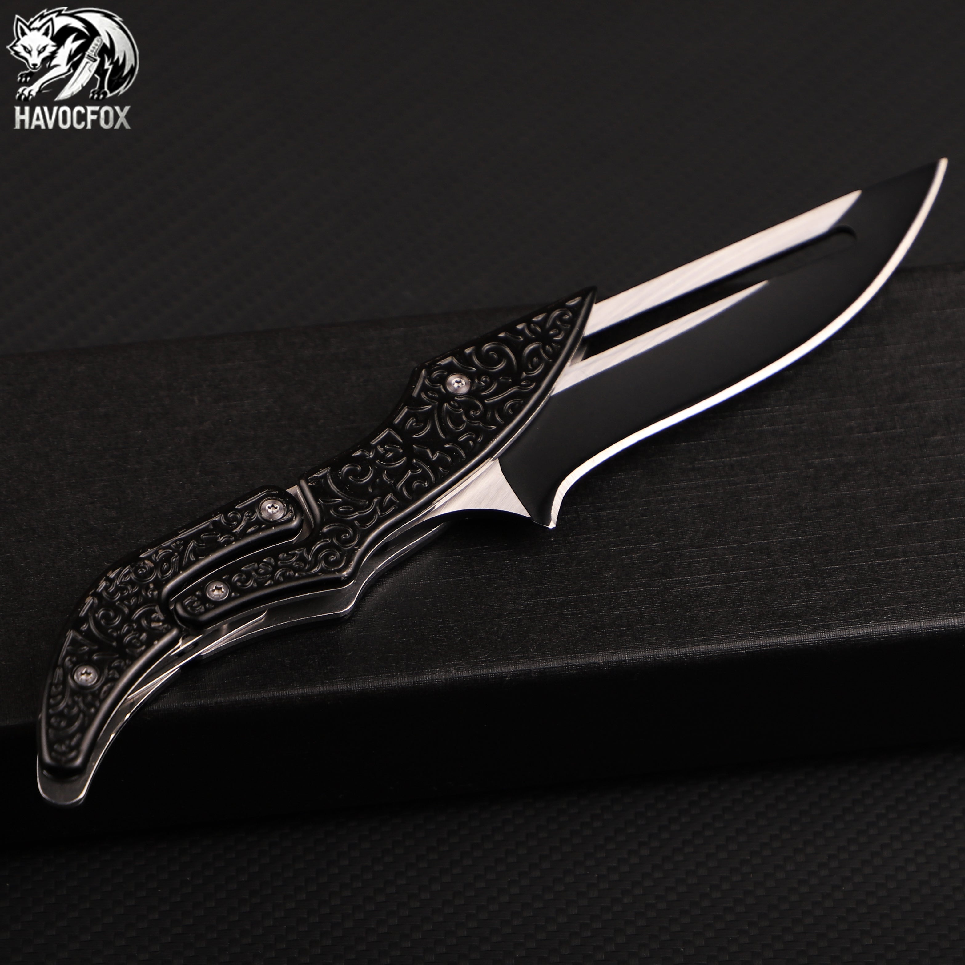 Black transformable mechanical folding knife