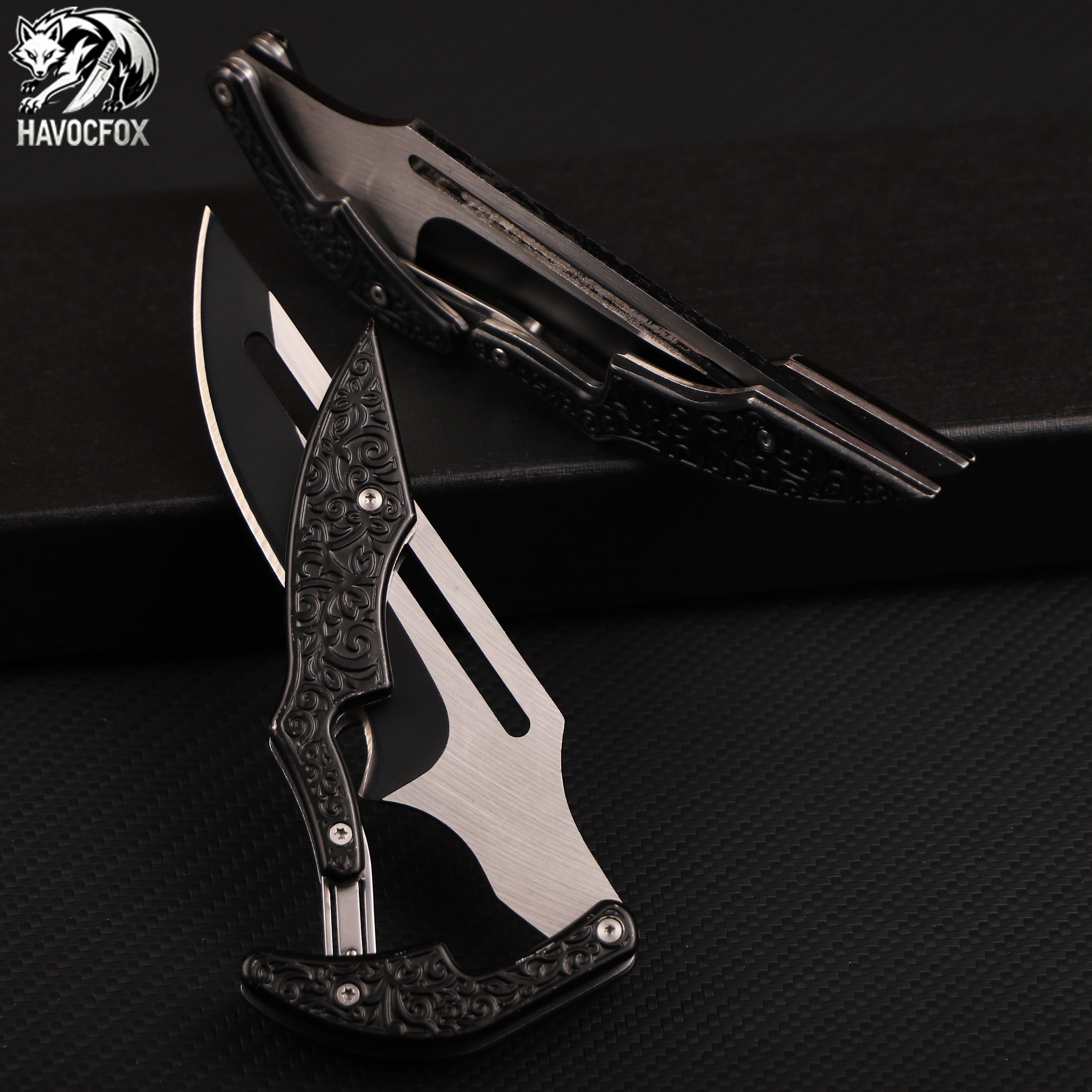Black transformable mechanical folding knife