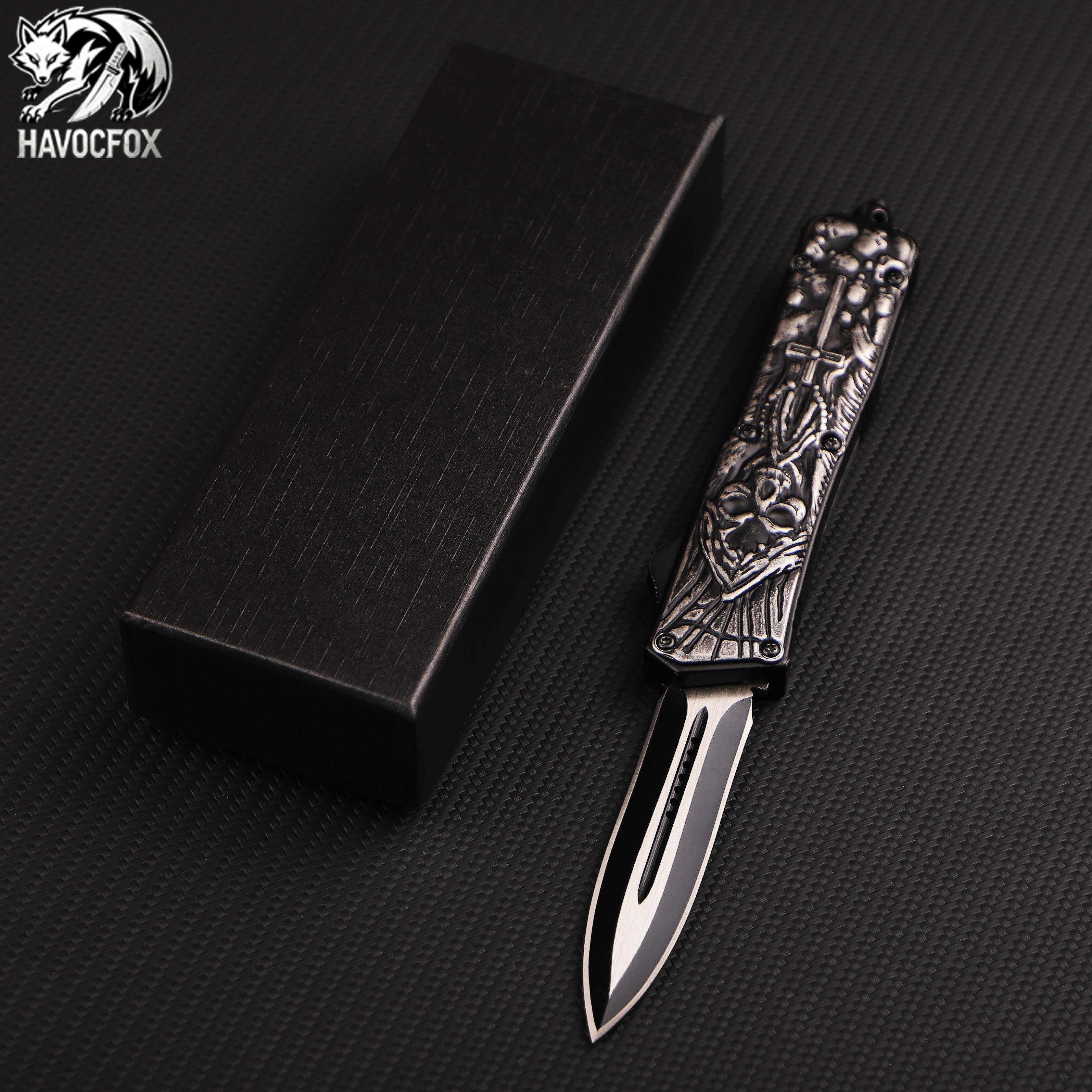 KG Scarab Skull Engraved OTF Automatic Knife